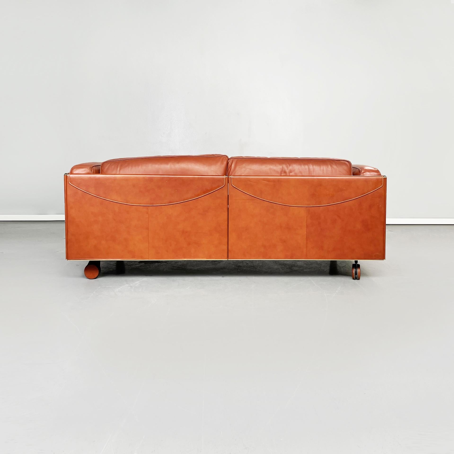 Mid-Century Modern Italian Modern Brown Leather Sofa Twice by Cerri for Poltrona Frau, 1980s For Sale