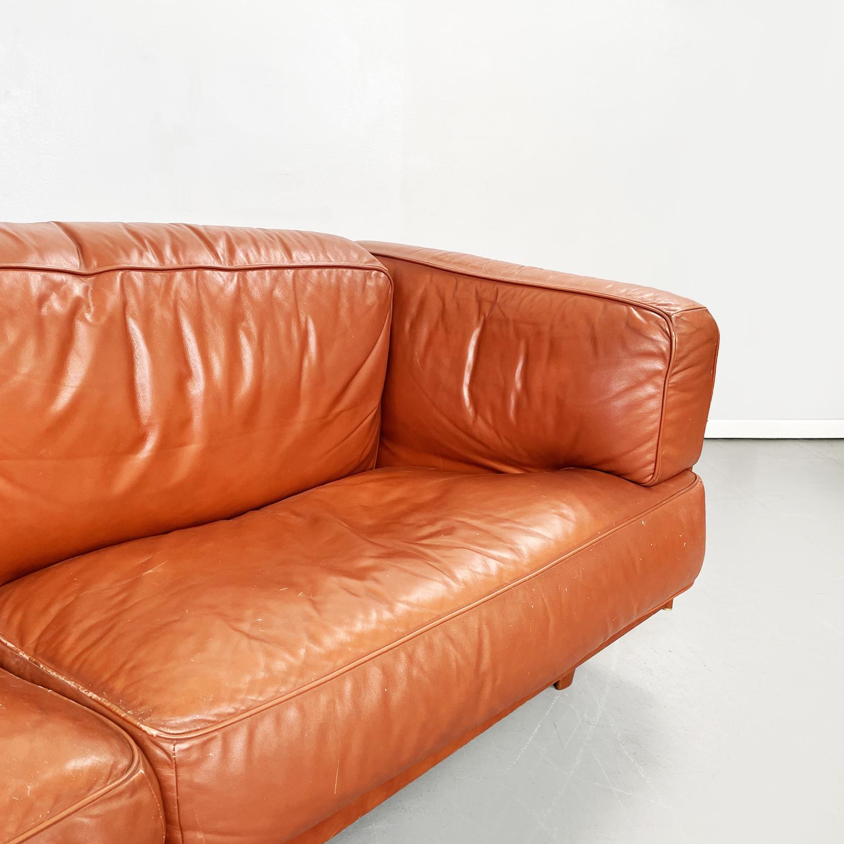 Italian Modern Brown Leather Sofa Twice by Cerri for Poltrona Frau, 1980s In Good Condition For Sale In MIlano, IT