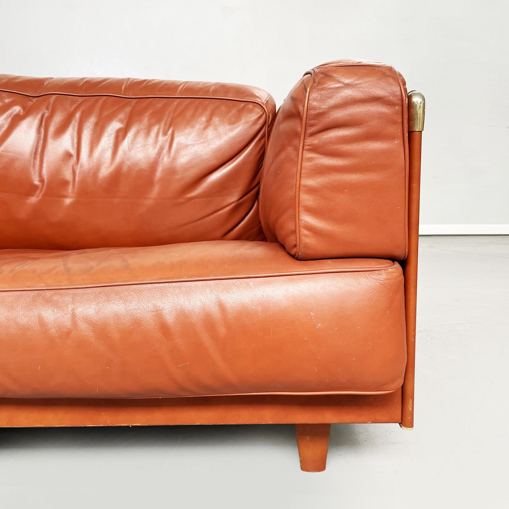Mid-Century moderno Divano moderno italiano in pelle marrone Twice di Cerri per Poltrona Frau, anni '80 in vendita