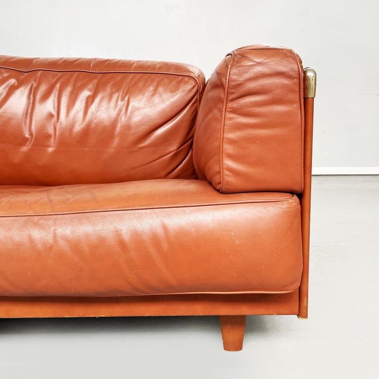 Metal Italian Modern Brown Leather Sofa Twice by Cerri for Poltrona Frau, 1980s For Sale