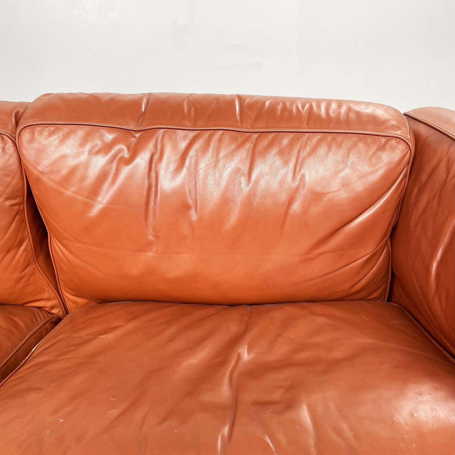 Metal Italian Modern Brown Leather Sofa Twice by Cerri for Poltrona Frau, 1980s For Sale
