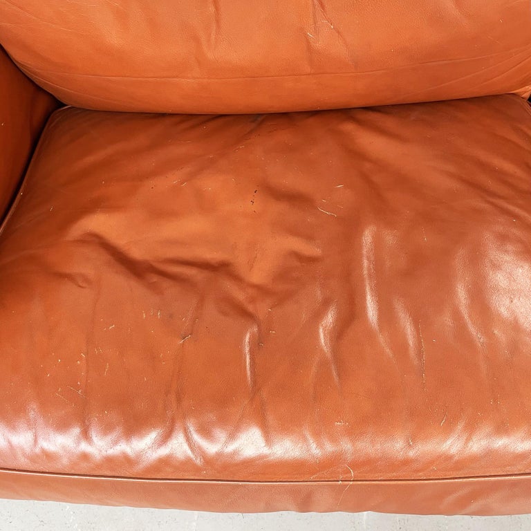 Italian Modern Brown Leather Sofa Twice by Cerri for Poltrona Frau, 1980s For Sale 2