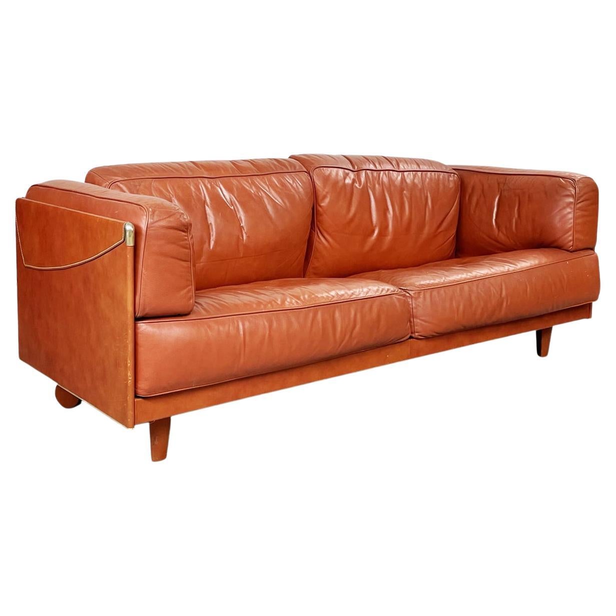 Italian Modern Brown Leather Sofa Twice by Cerri for Poltrona Frau, 1980s