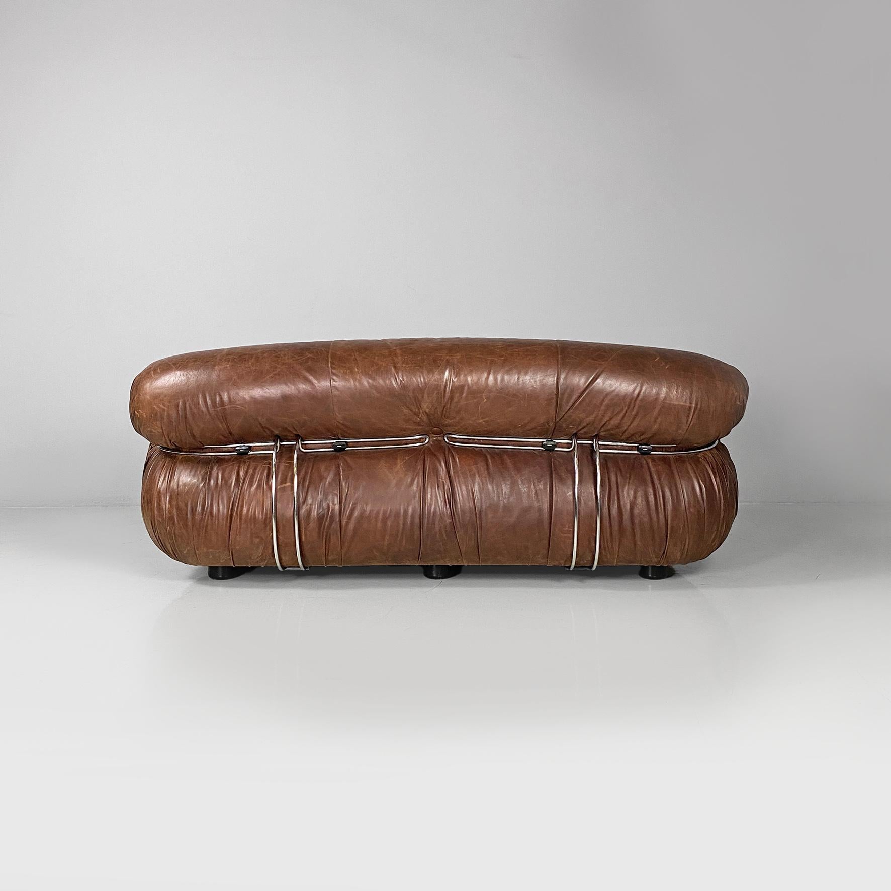 Canapé moderne italien en cuir brun Soriana par Afra & Tobia Scarpa, Cassina 1970 en vente 11