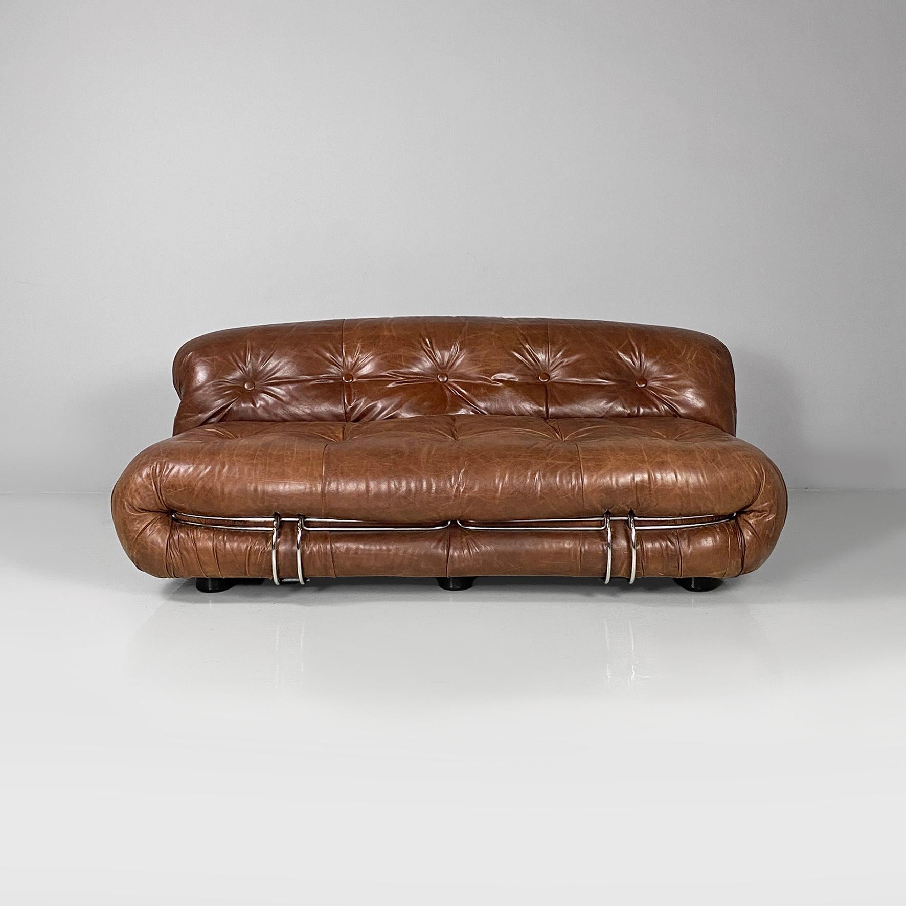 Canapé moderne italien en cuir brun Soriana par Afra & Tobia Scarpa, Cassina 1970 en vente 14