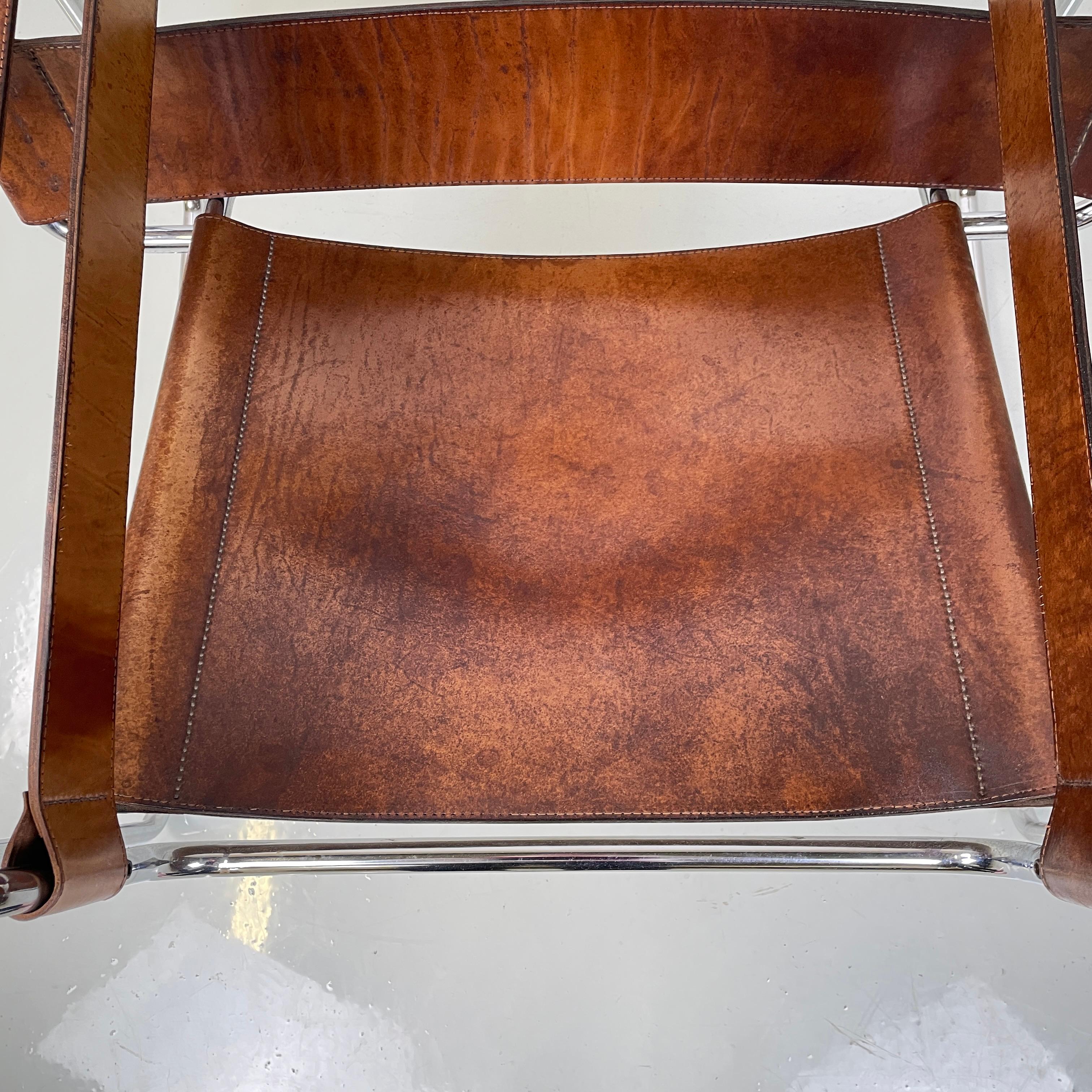 Italienische Moderne Brauner Leder-Stahl-Sessel Wassily von Breuer für Gavina, 1970er Jahre 6