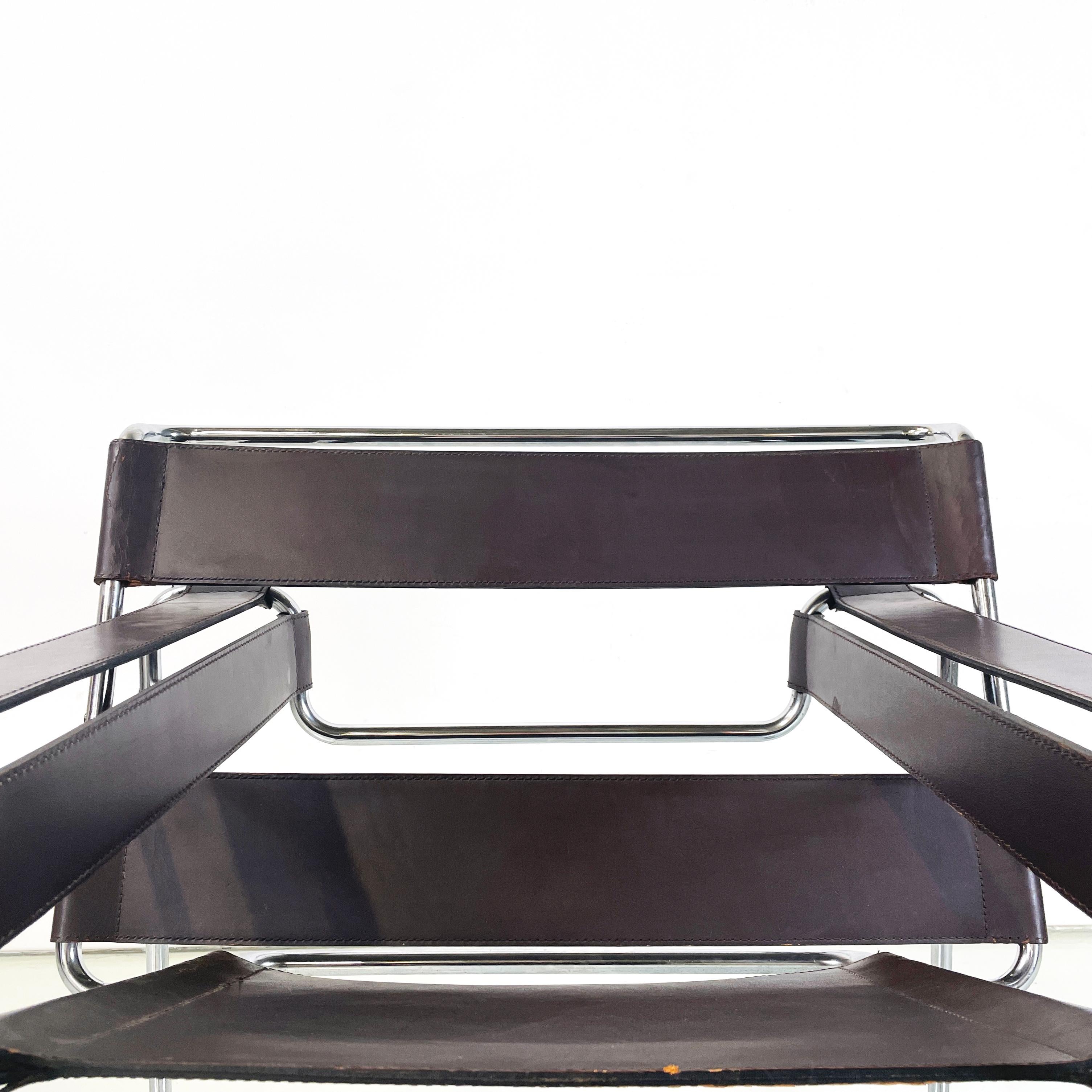 Italienische Moderne Brauner Leder-Stahl-Sessel Wassily von Breuer für Gavina, 1970er Jahre im Angebot 6