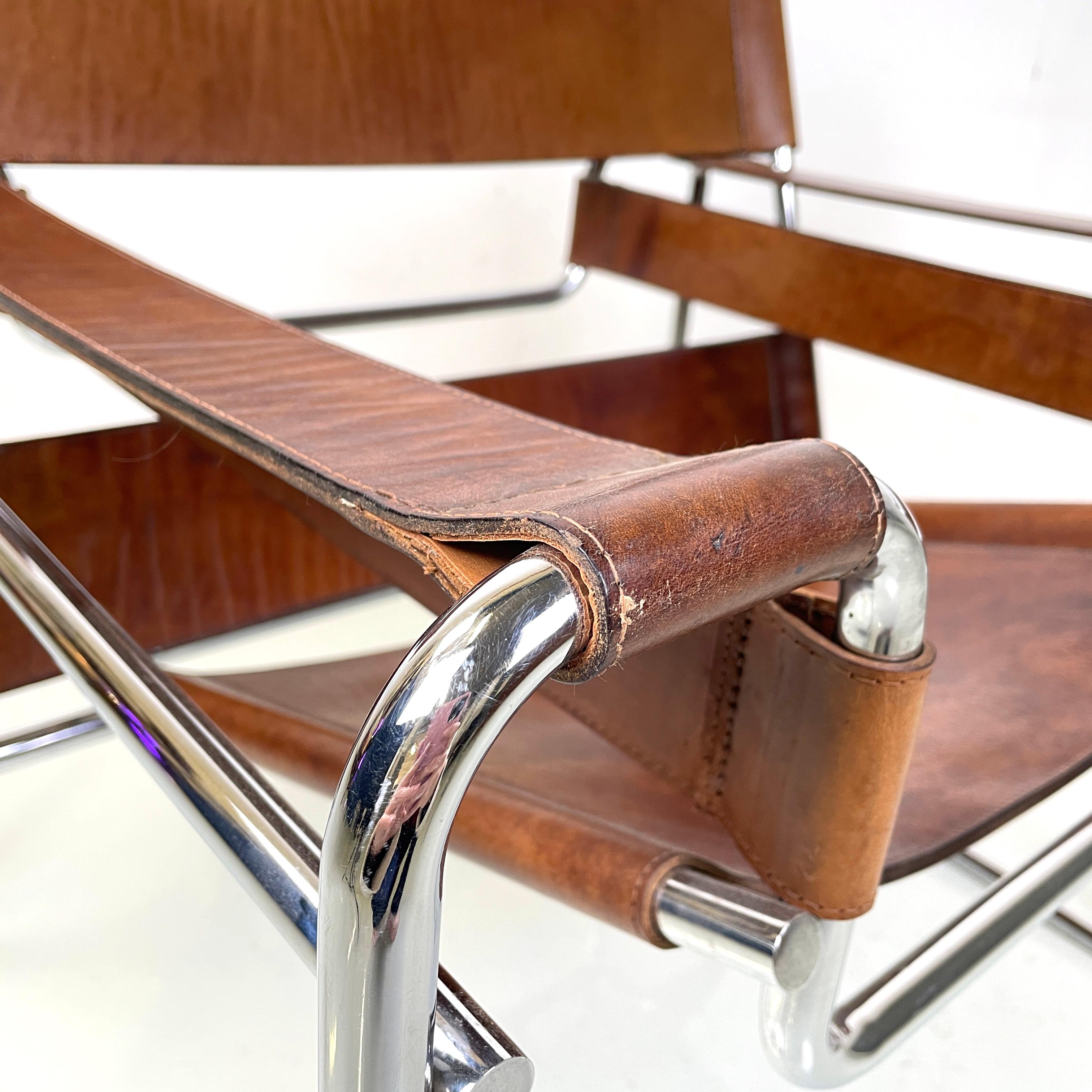 Italienische Moderne Brauner Leder-Stahl-Sessel Wassily von Breuer für Gavina, 1970er Jahre 7