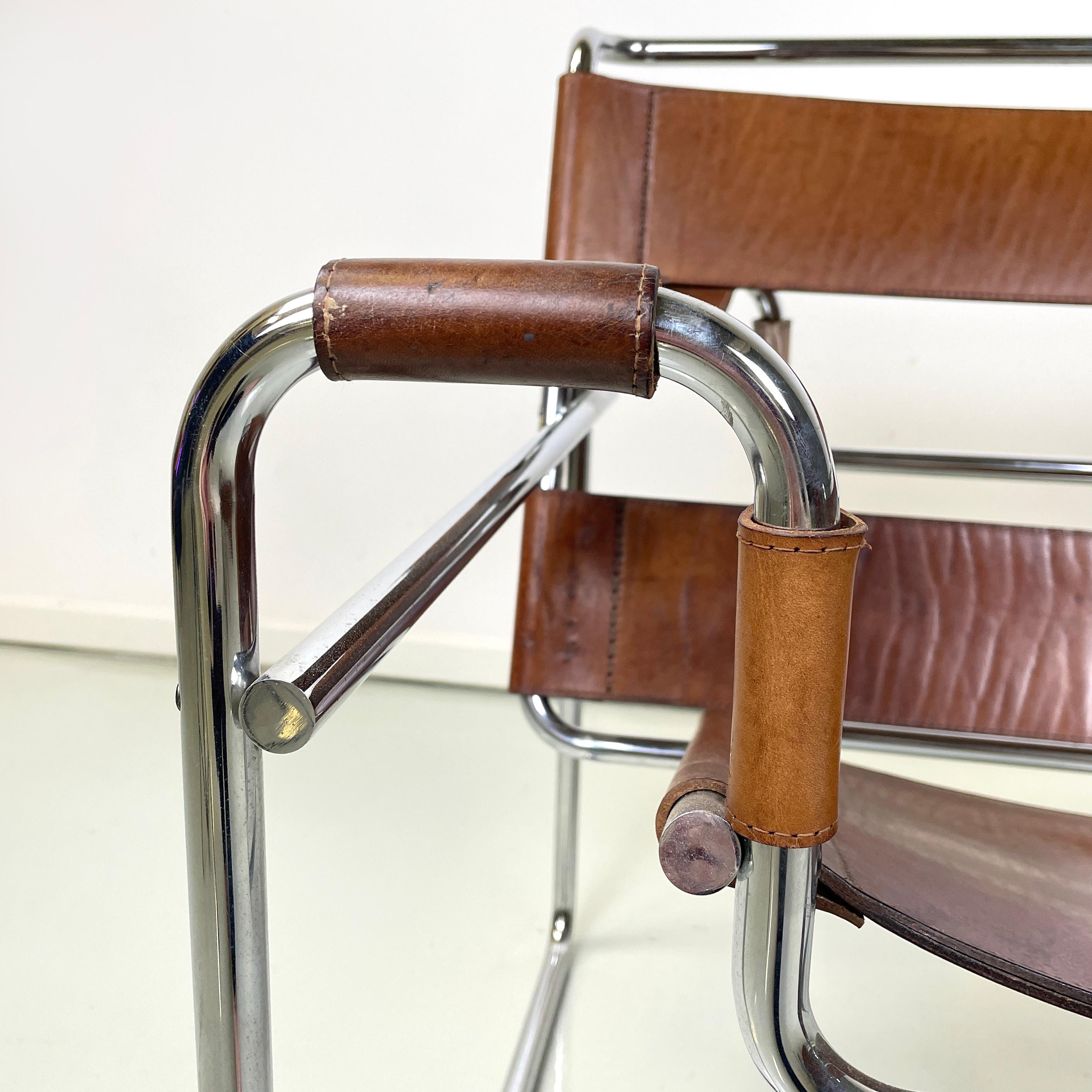 Italienische Moderne Brauner Leder-Stahl-Sessel Wassily von Breuer für Gavina, 1970er Jahre 8