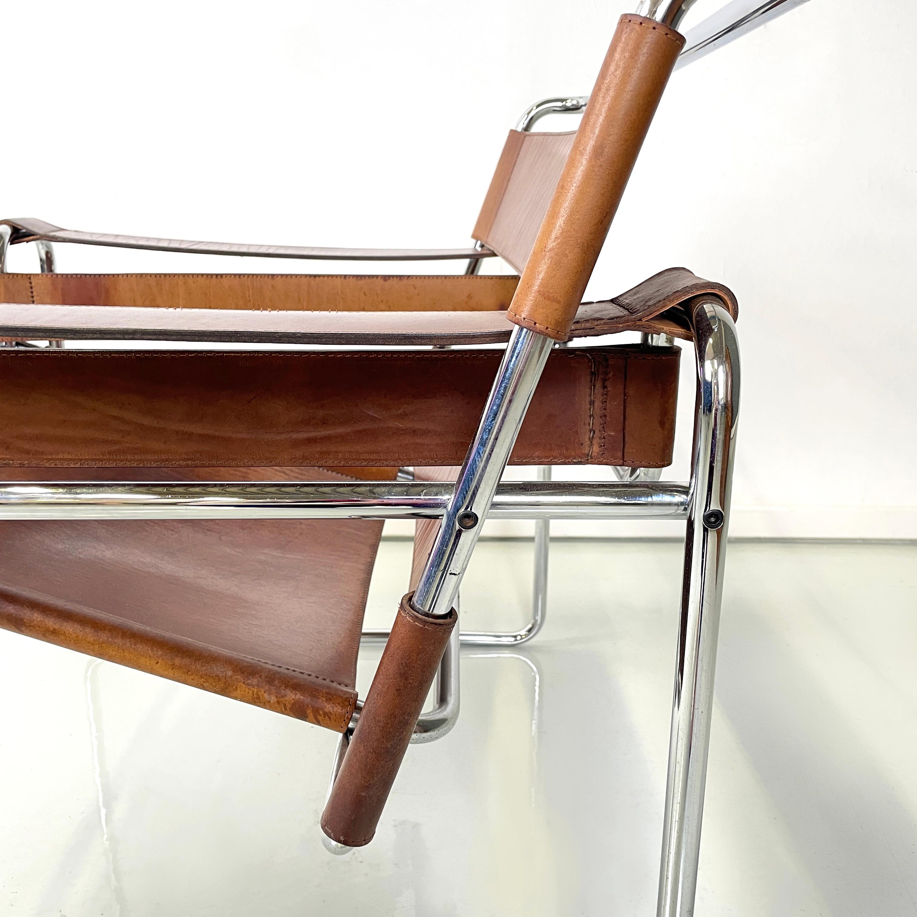 Italienische Moderne Brauner Leder-Stahl-Sessel Wassily von Breuer für Gavina, 1970er Jahre 10