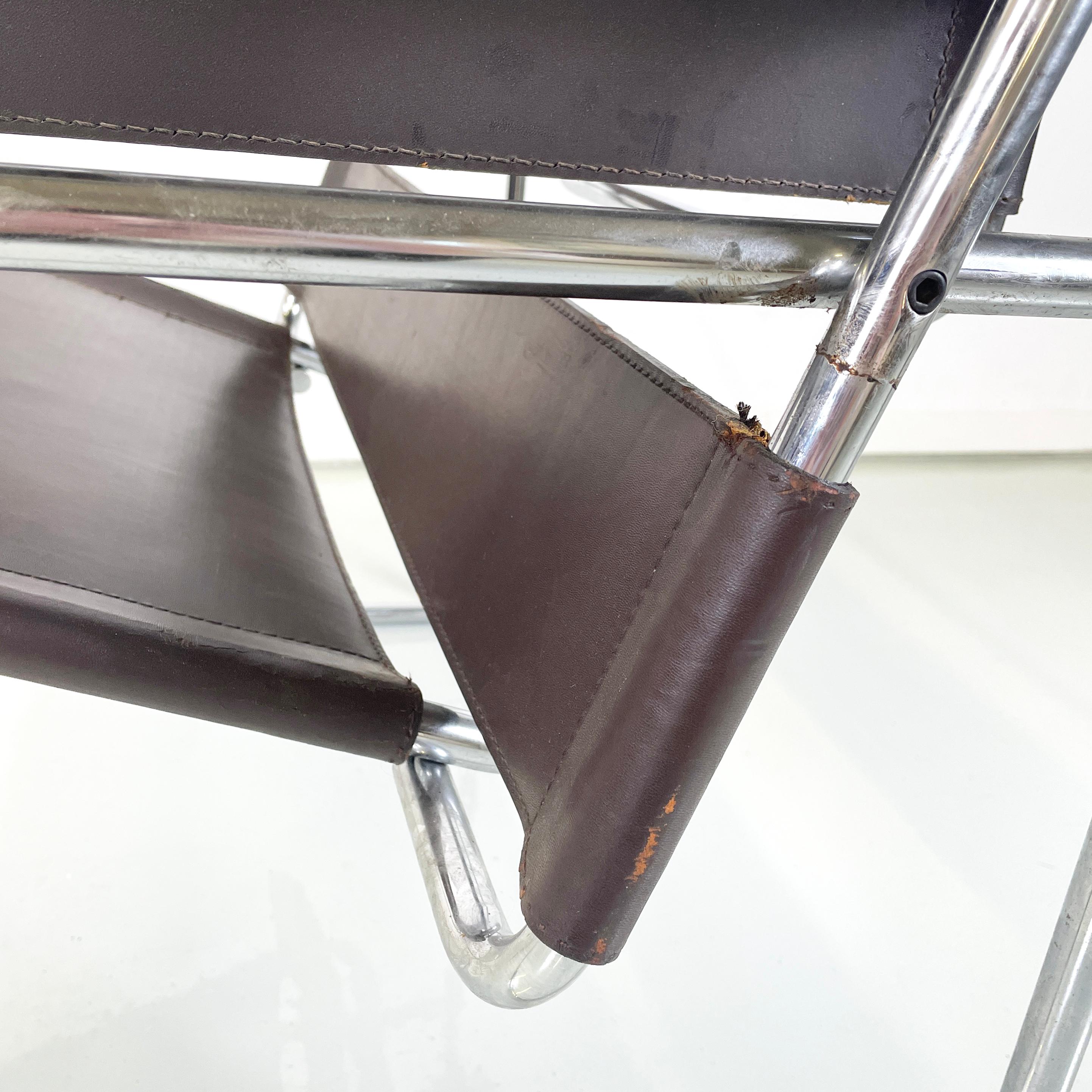 Italienische Moderne Brauner Leder-Stahl-Sessel Wassily von Breuer für Gavina, 1970er Jahre im Angebot 10