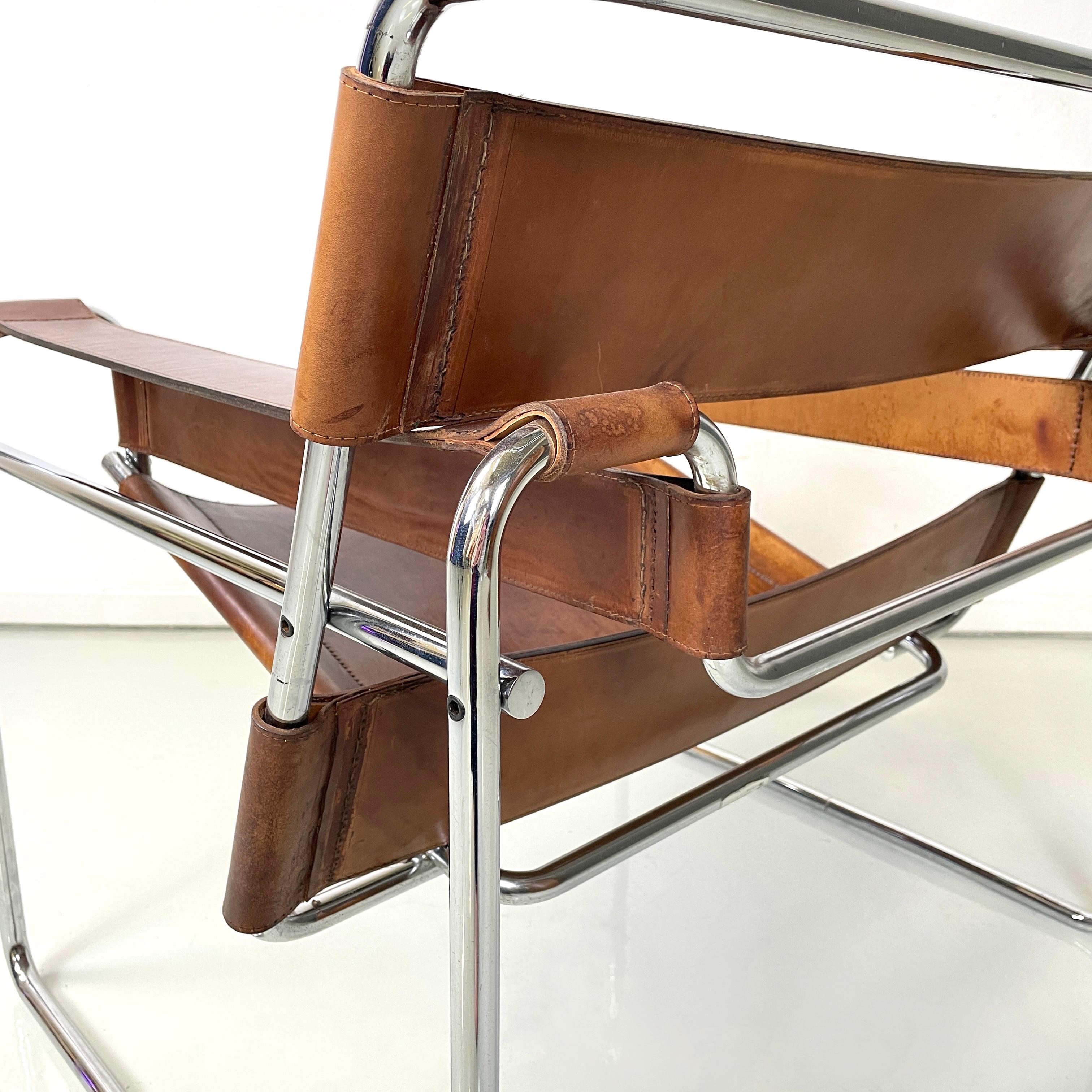 Italienische Moderne Brauner Leder-Stahl-Sessel Wassily von Breuer für Gavina, 1970er Jahre 11