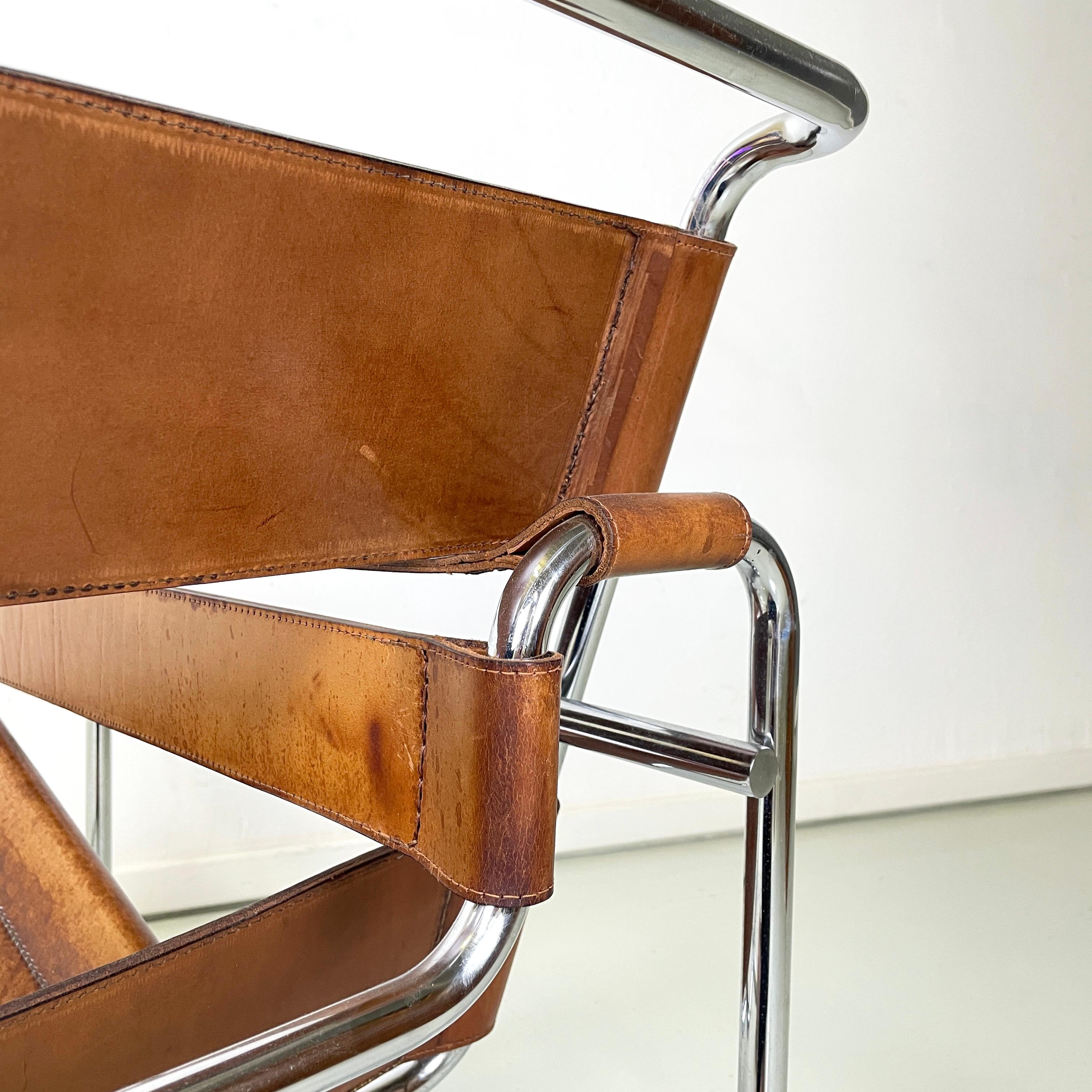 Italienische Moderne Brauner Leder-Stahl-Sessel Wassily von Breuer für Gavina, 1970er Jahre 13