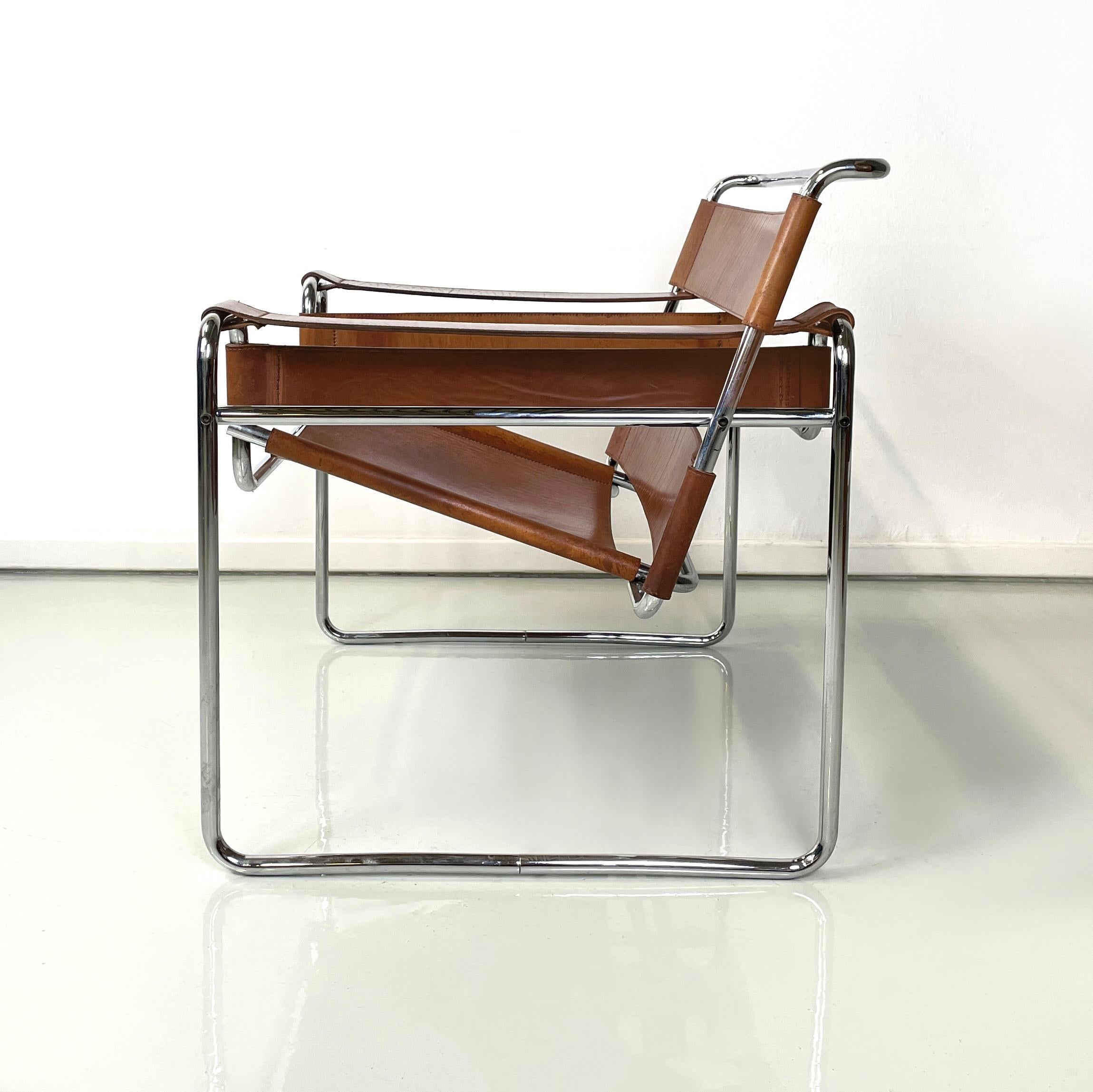 Italienische Moderne Brauner Leder-Stahl-Sessel Wassily von Breuer für Gavina, 1970er Jahre (Ende des 20. Jahrhunderts)
