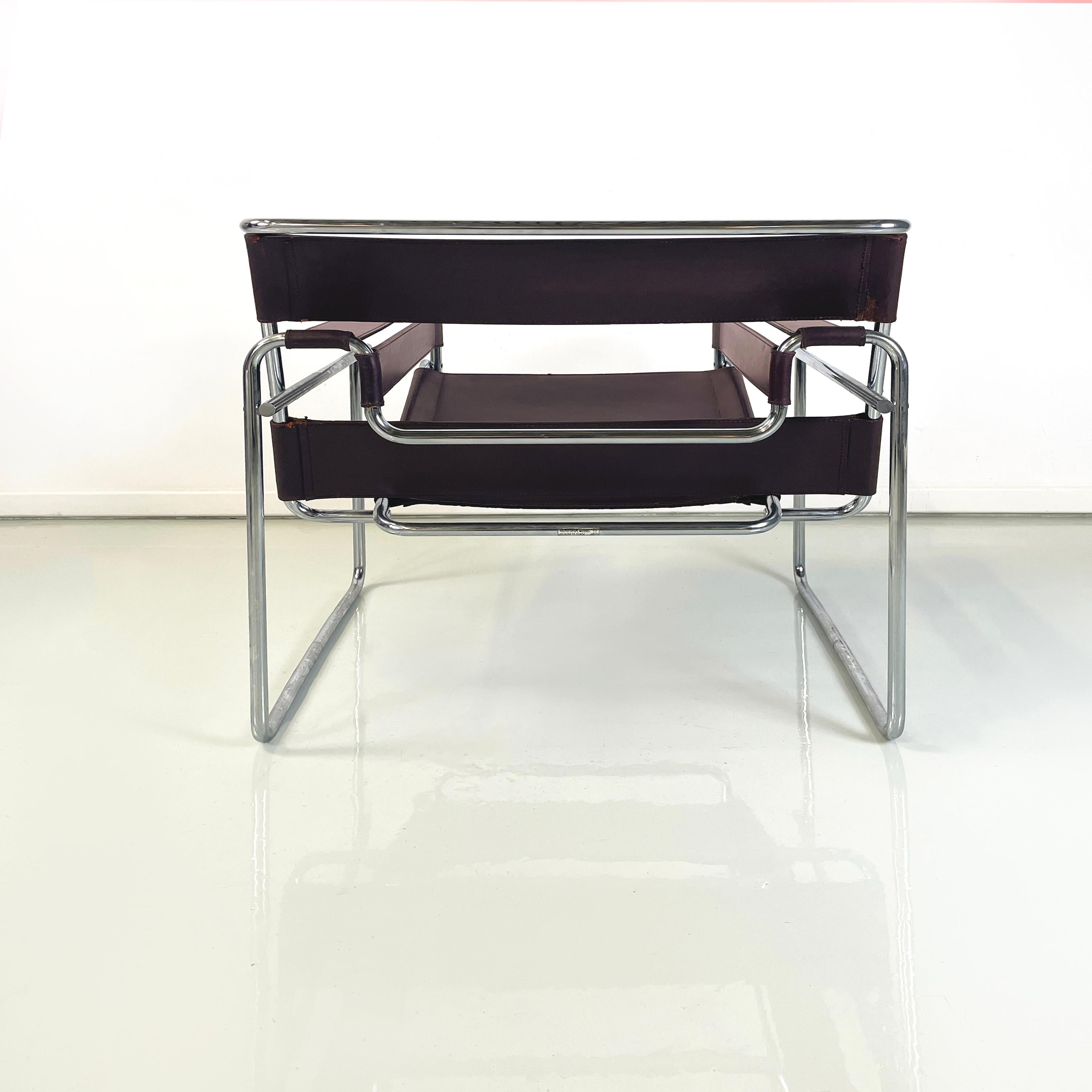 Italienische Moderne Brauner Leder-Stahl-Sessel Wassily von Breuer für Gavina, 1970er Jahre (Late 20th Century) im Angebot