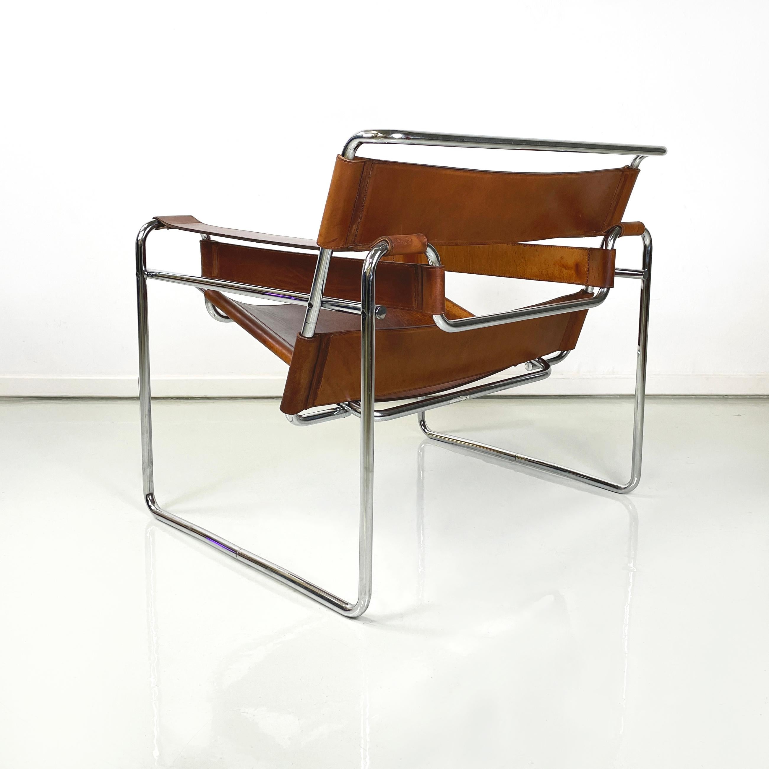Italienische Moderne Brauner Leder-Stahl-Sessel Wassily von Breuer für Gavina, 1970er Jahre 1