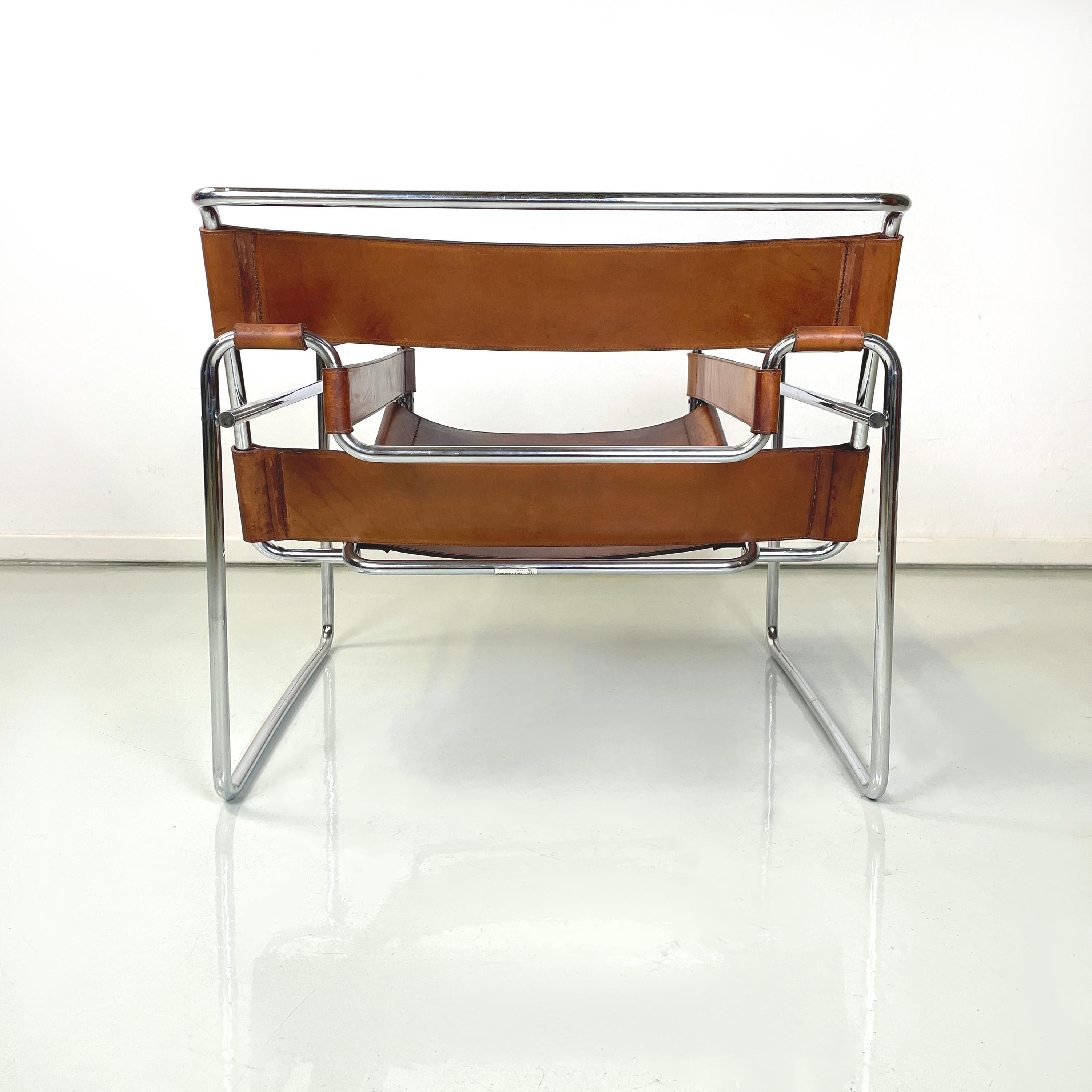 Italienische Moderne Brauner Leder-Stahl-Sessel Wassily von Breuer für Gavina, 1970er Jahre 2