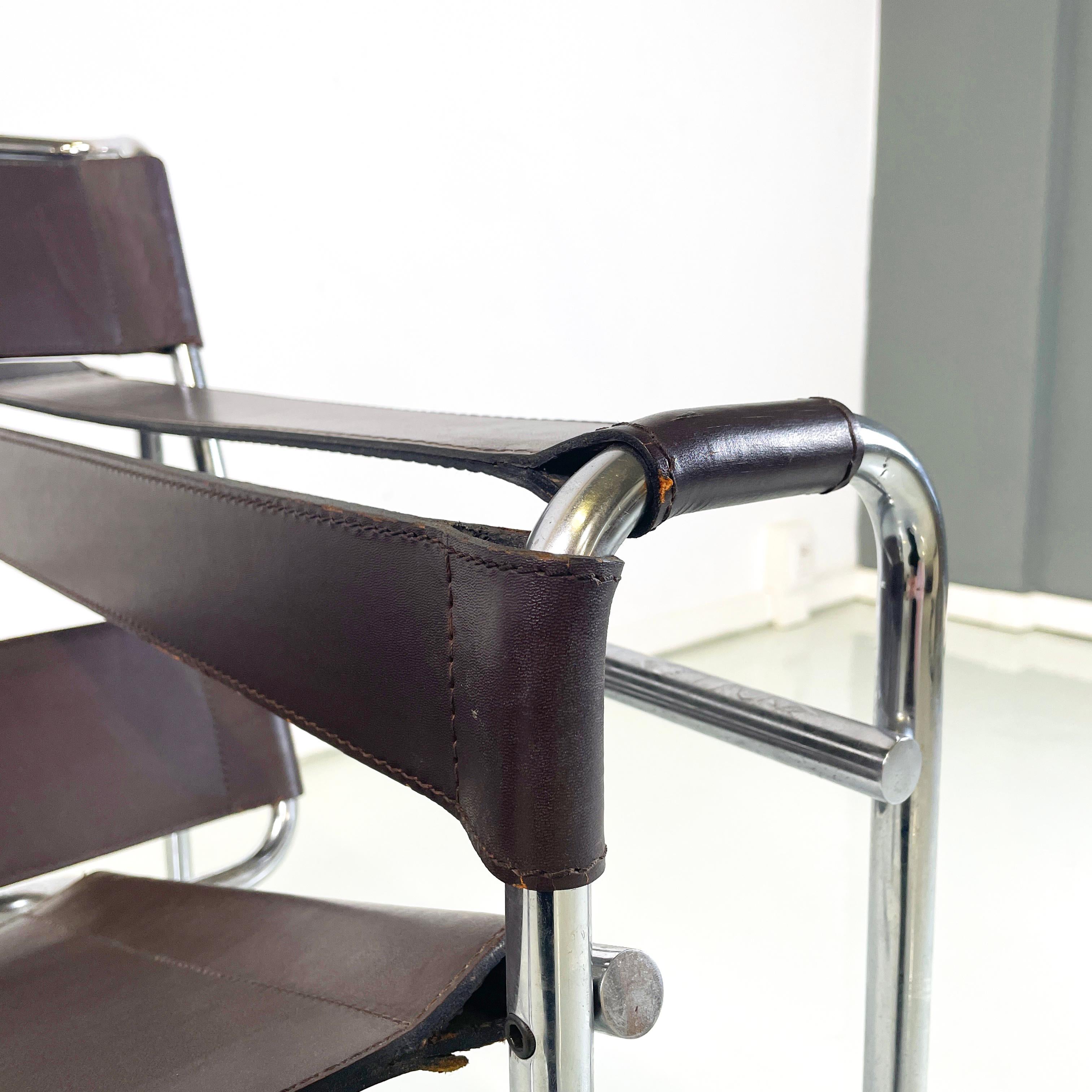 Italienische Moderne Brauner Leder-Stahl-Sessel Wassily von Breuer für Gavina, 1970er Jahre im Angebot 3