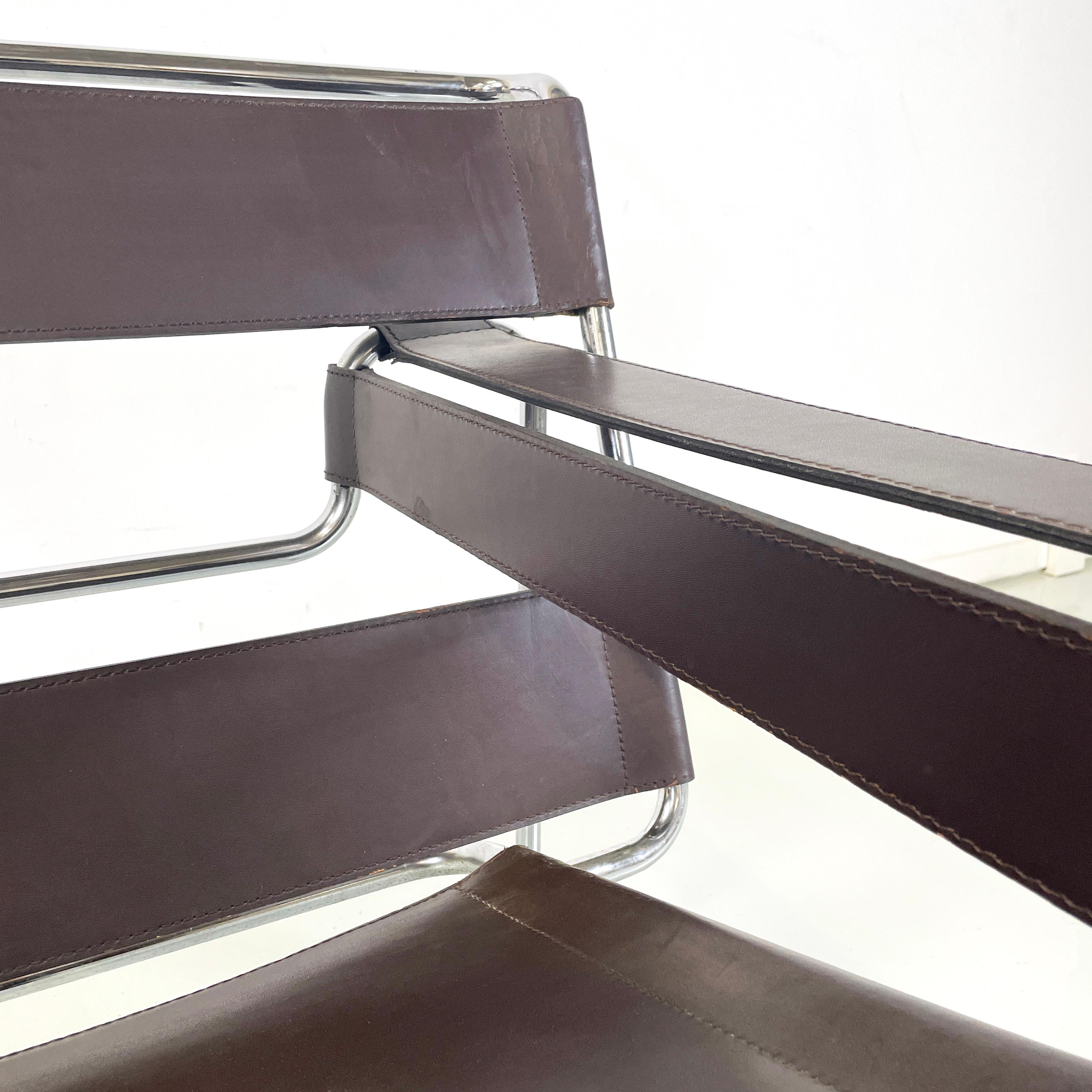Italienische Moderne Brauner Leder-Stahl-Sessel Wassily von Breuer für Gavina, 1970er Jahre im Angebot 4