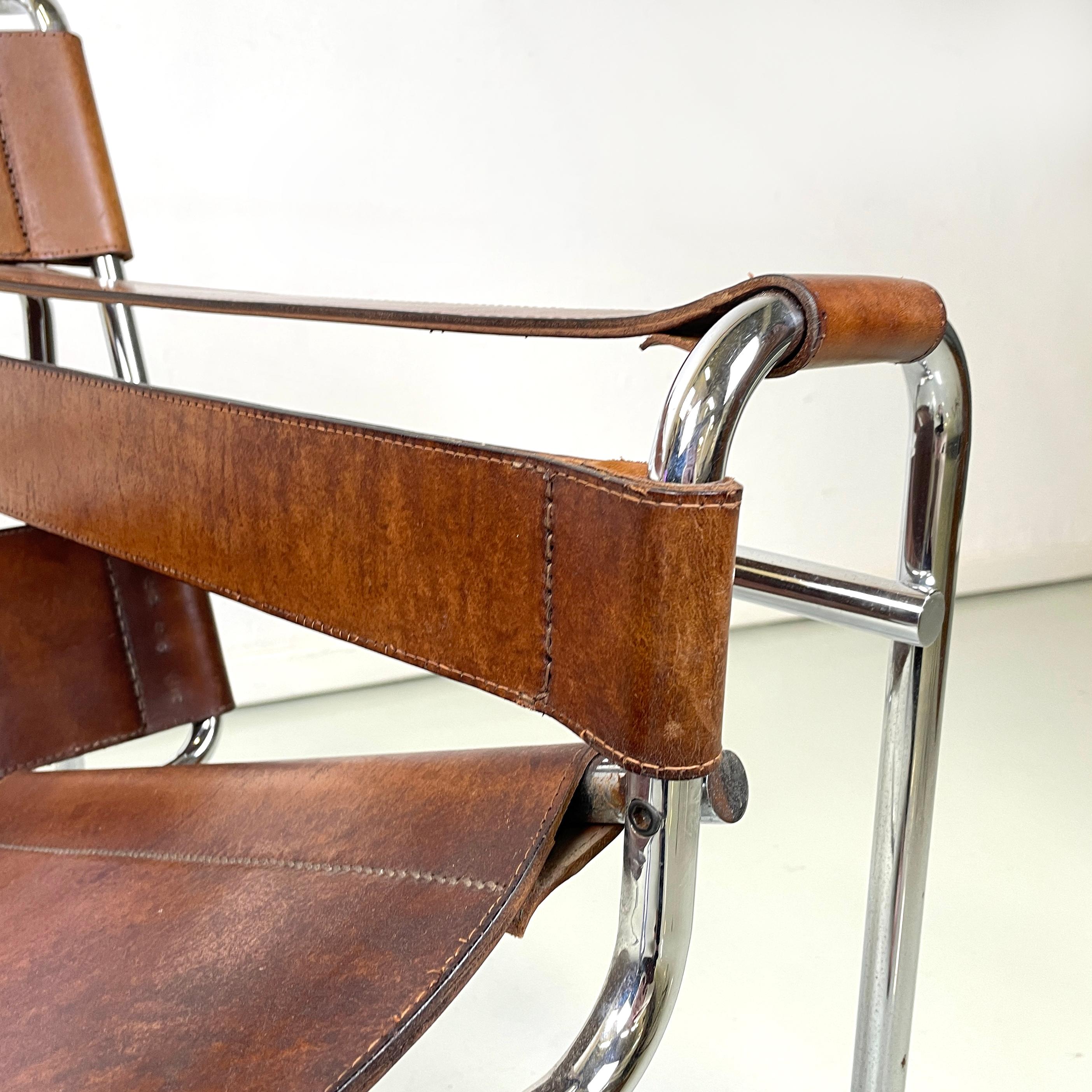 Italienische Moderne Brauner Leder-Stahl-Sessel Wassily von Breuer für Gavina, 1970er Jahre 5