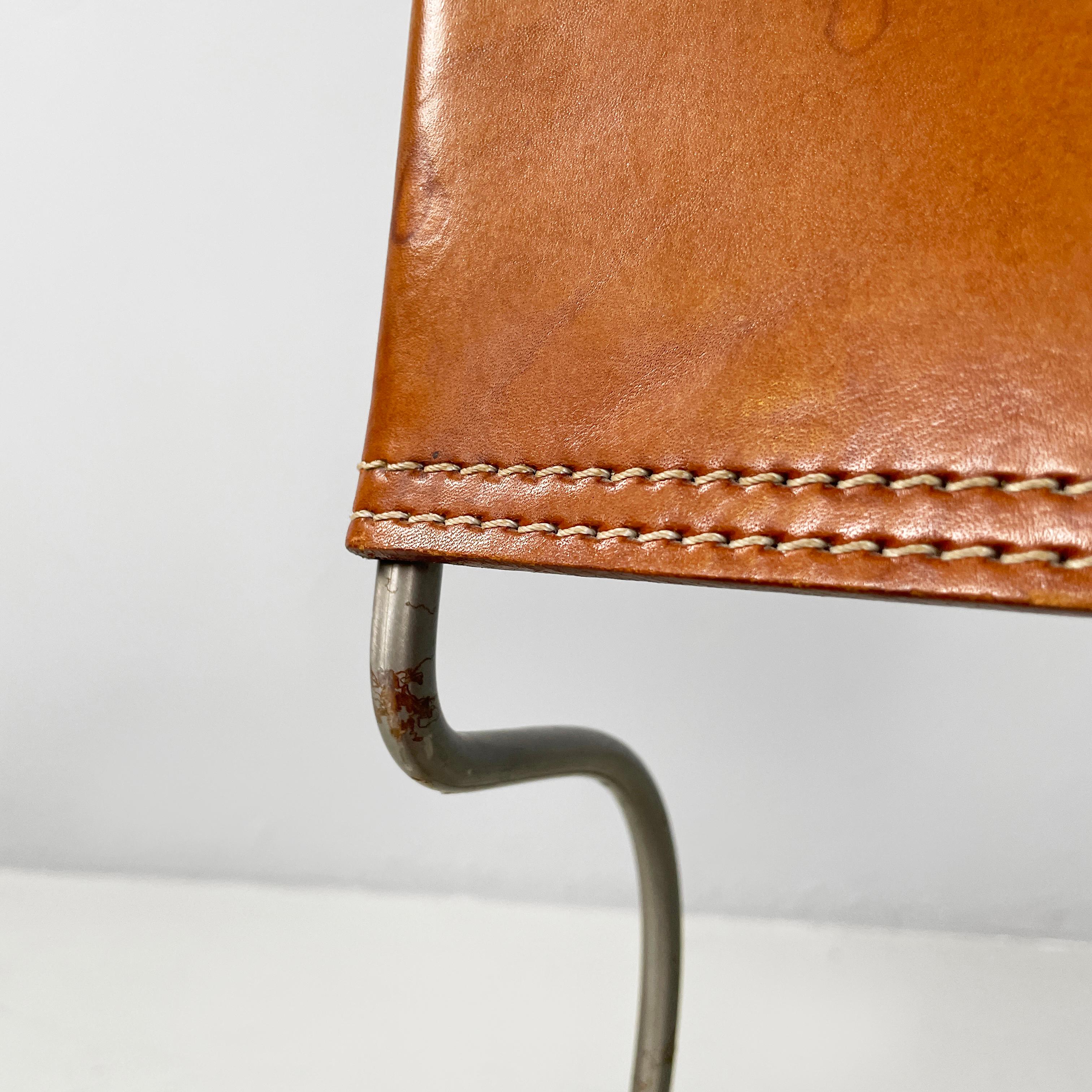 Italian modern brown leather steel chairs Benetton by Afra Tobia Scarpa, 1980s in vendita 4