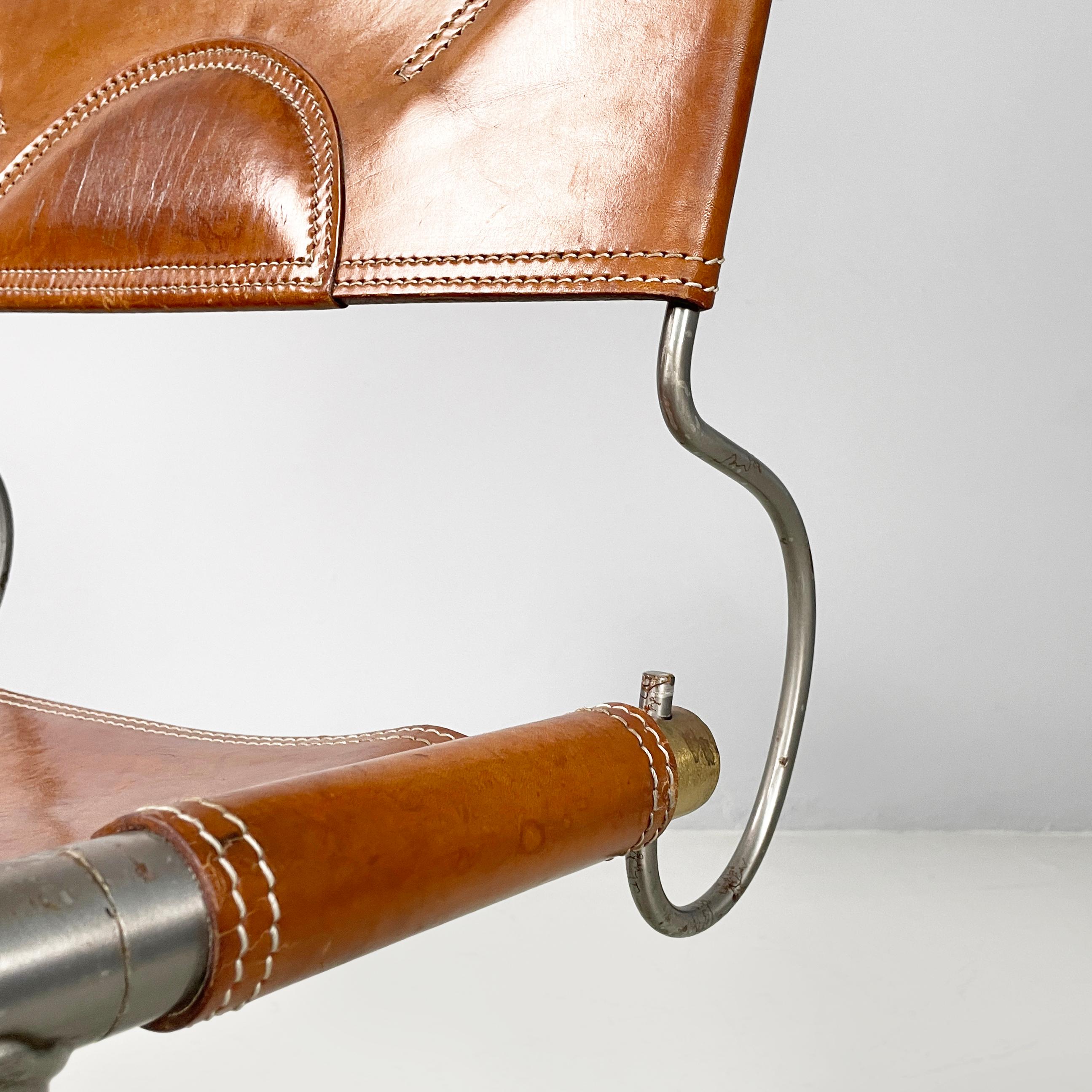 Italian modern brown leather steel chairs Benetton by Afra Tobia Scarpa, 1980s in vendita 5