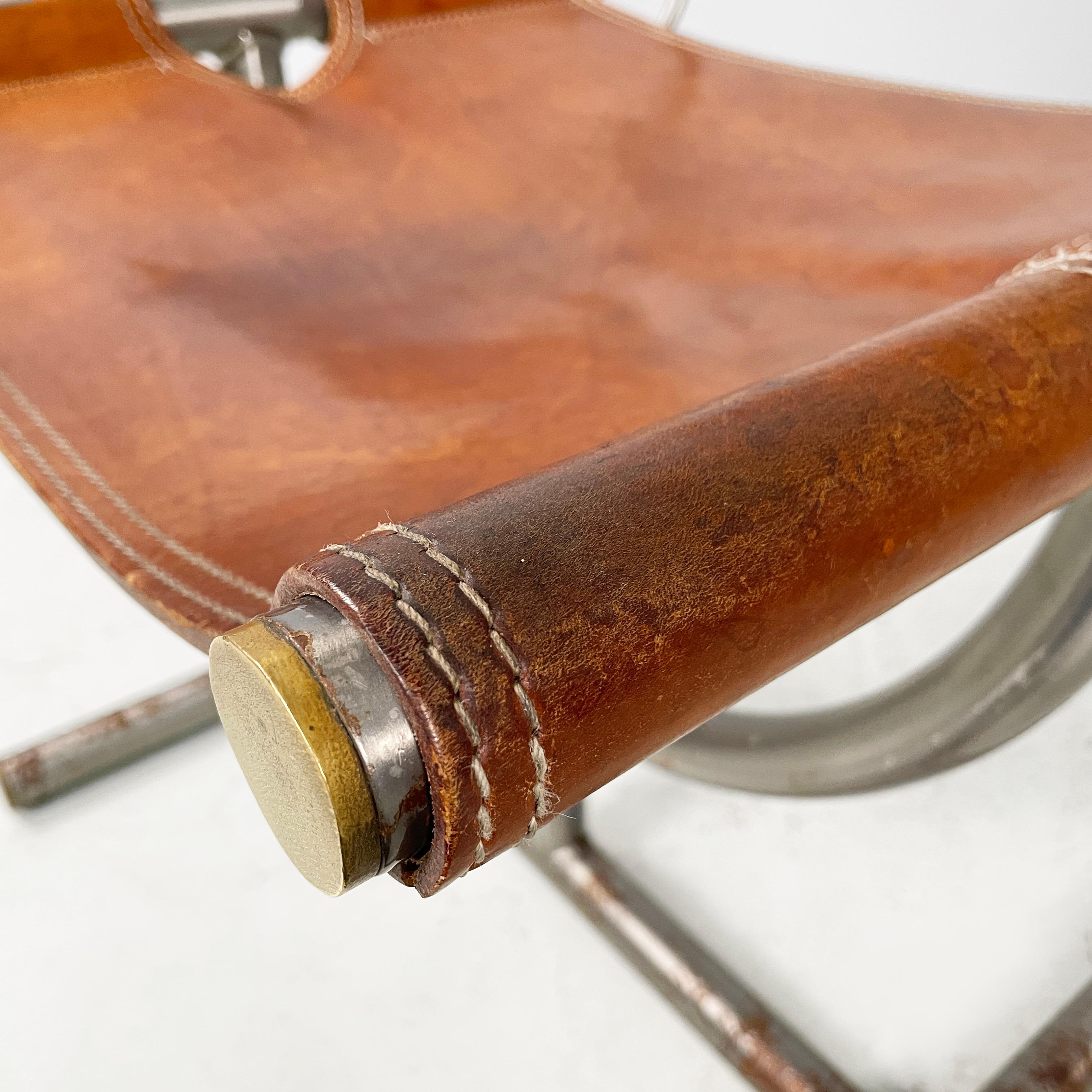 Italian modern brown leather steel chairs Benetton by Afra Tobia Scarpa, 1980s in vendita 6