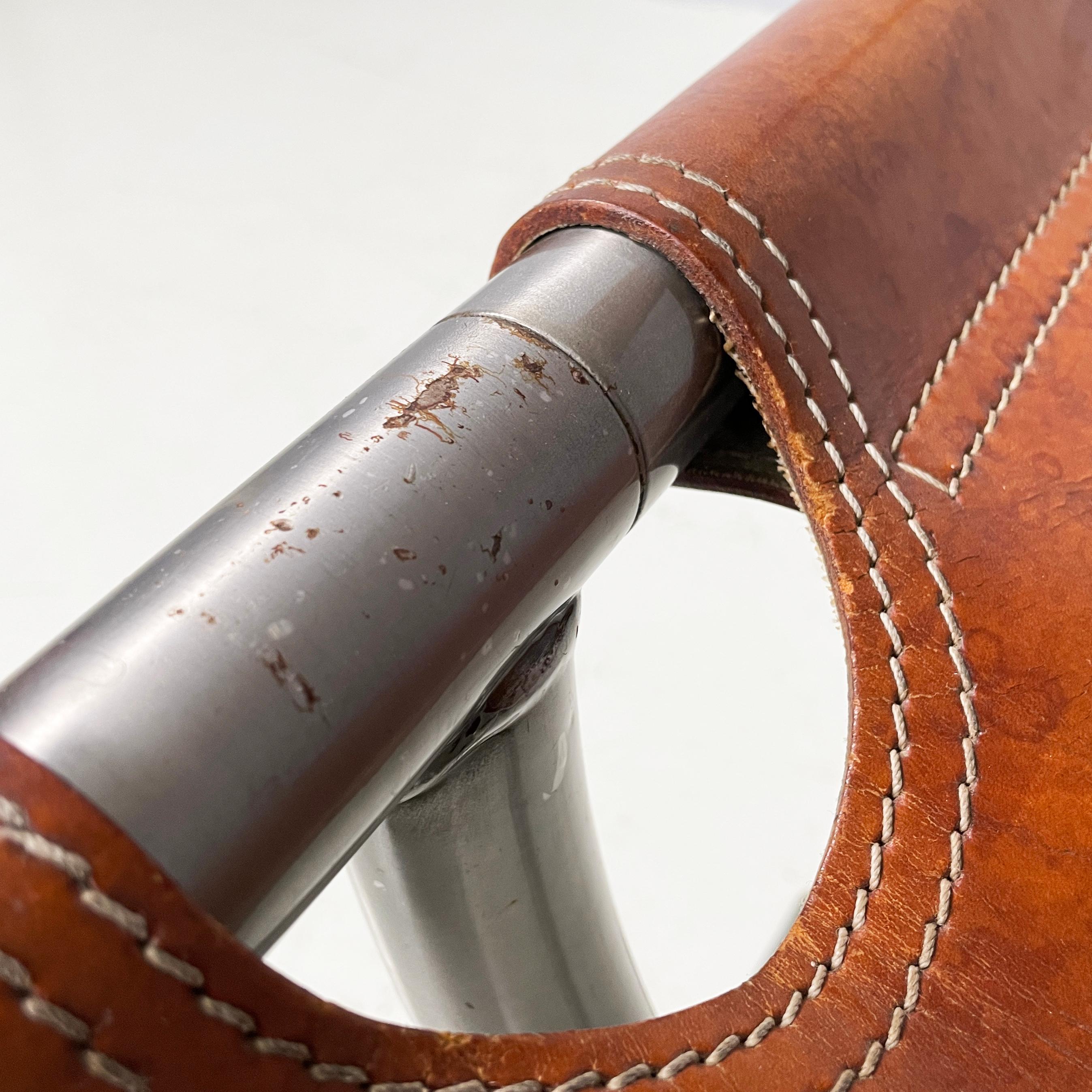 Italian modern brown leather steel chairs Benetton by Afra Tobia Scarpa, 1980s in vendita 8