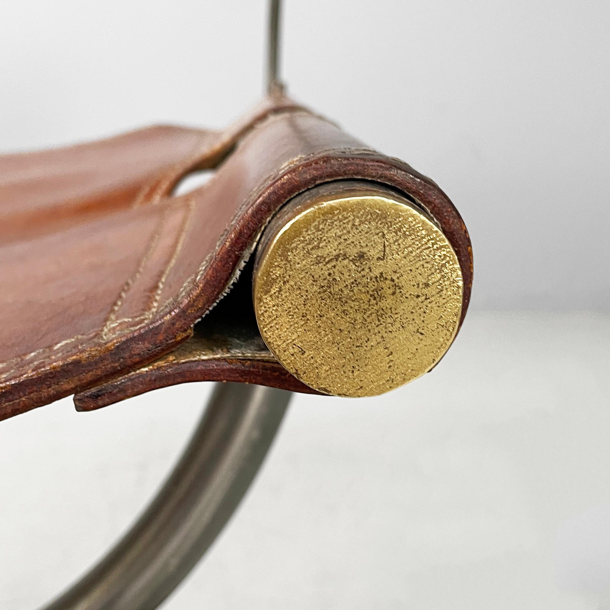 Italian modern brown leather steel chairs Benetton by Afra Tobia Scarpa, 1980s in vendita 9