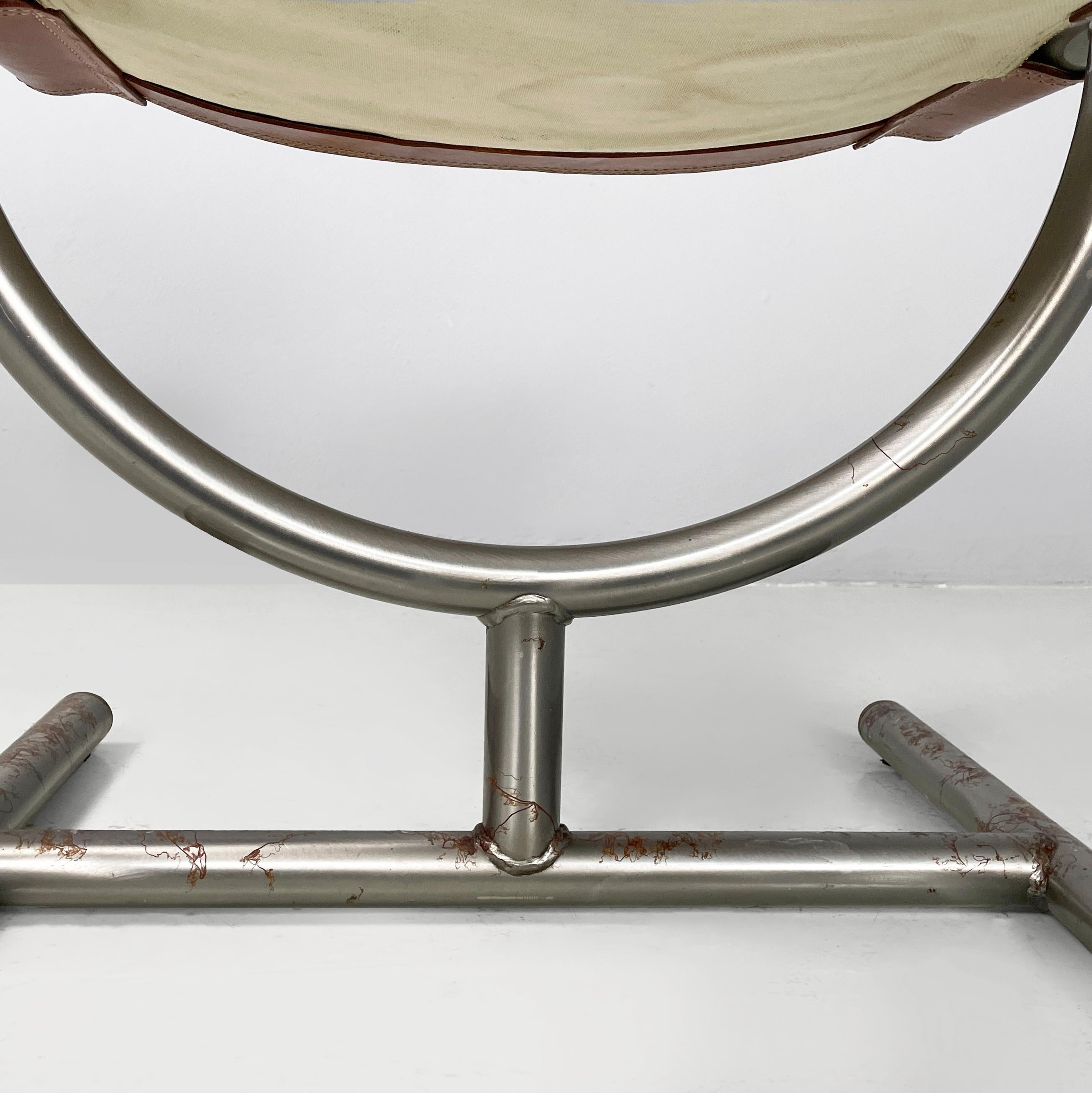 Italian modern brown leather steel chairs Benetton by Afra Tobia Scarpa, 1980s in vendita 11