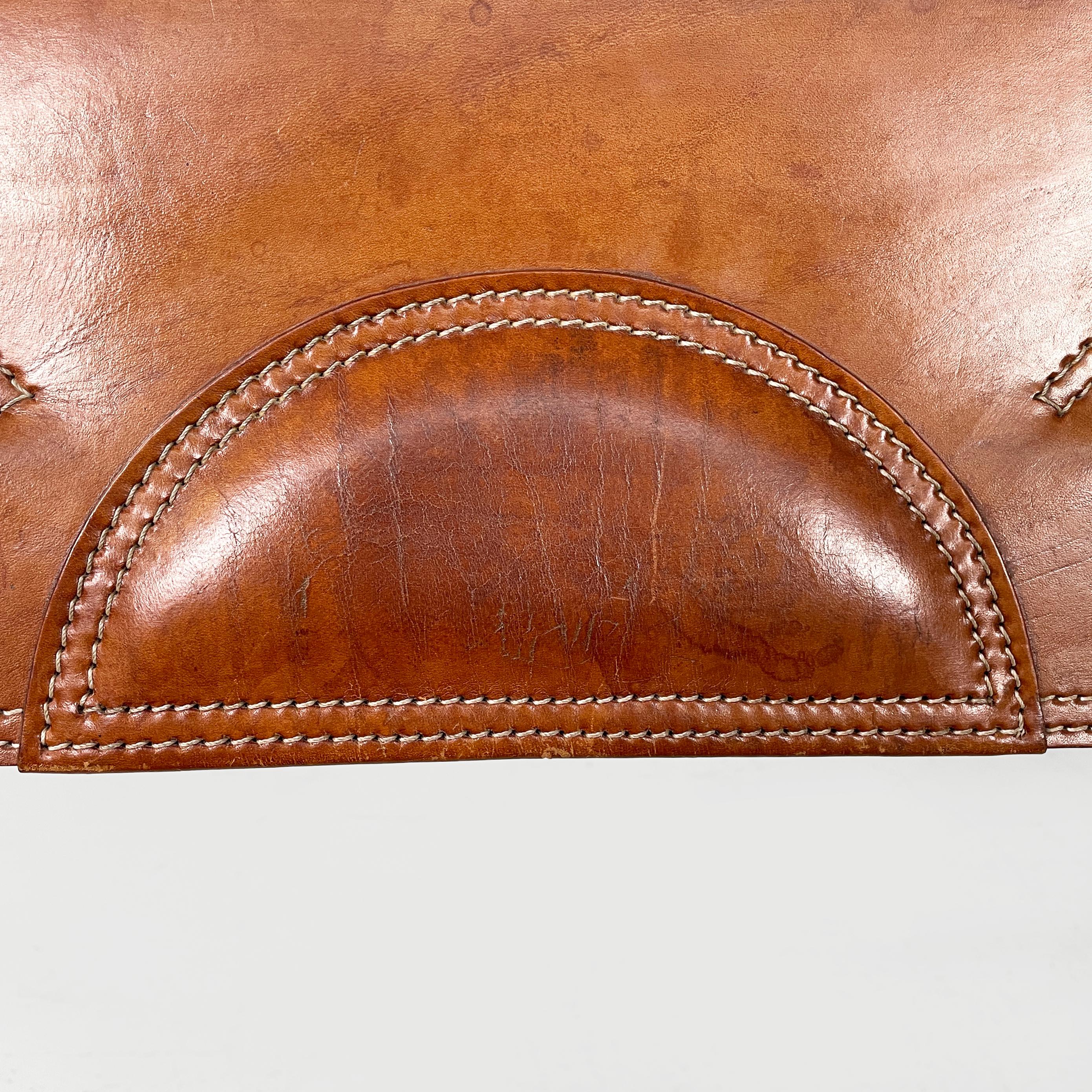 Italian modern brown leather steel chairs Benetton by Afra Tobia Scarpa, 1980s in vendita 3