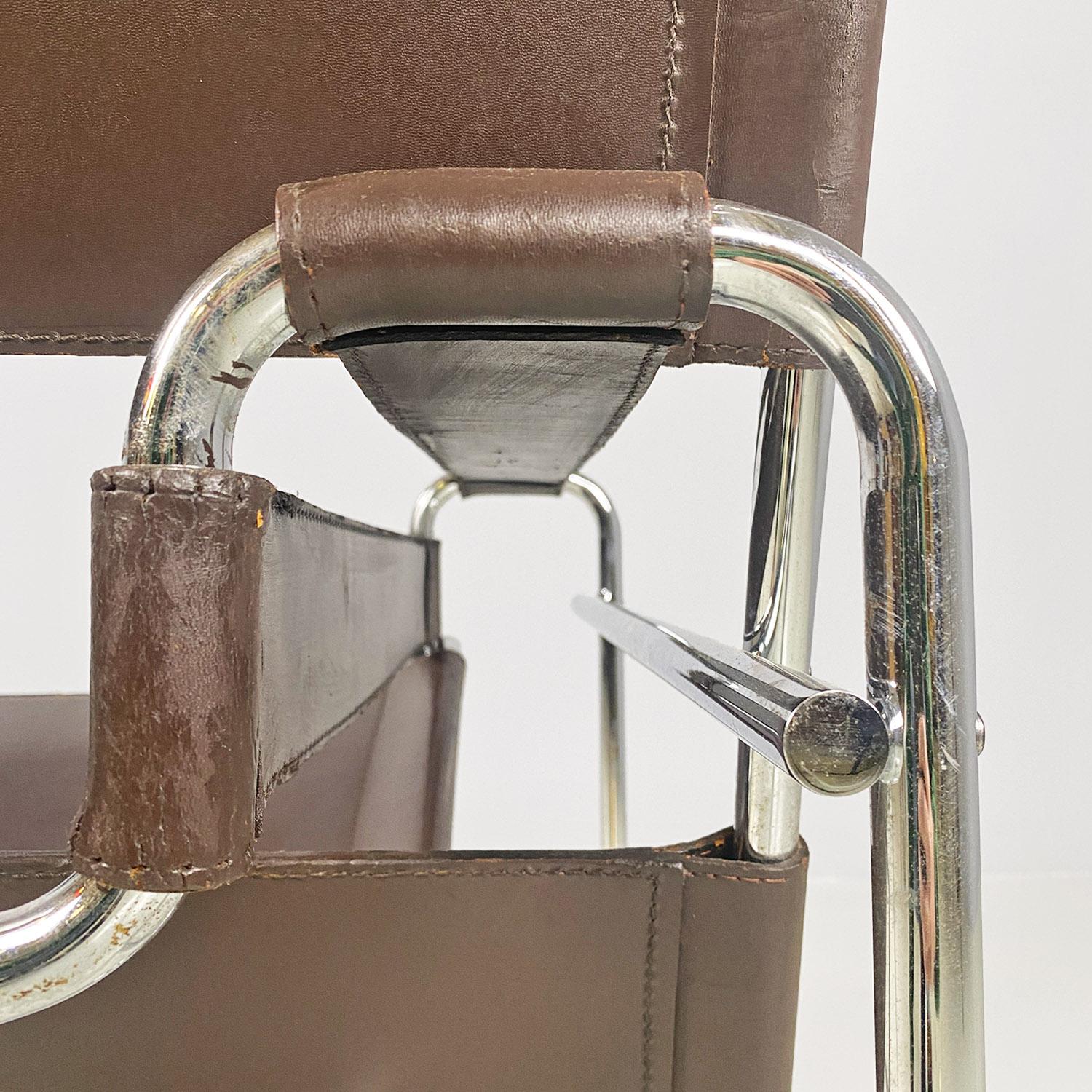 Italian modern brown leather Wassily armchair by Marcel Breuer for Gavina, 1970s For Sale 7
