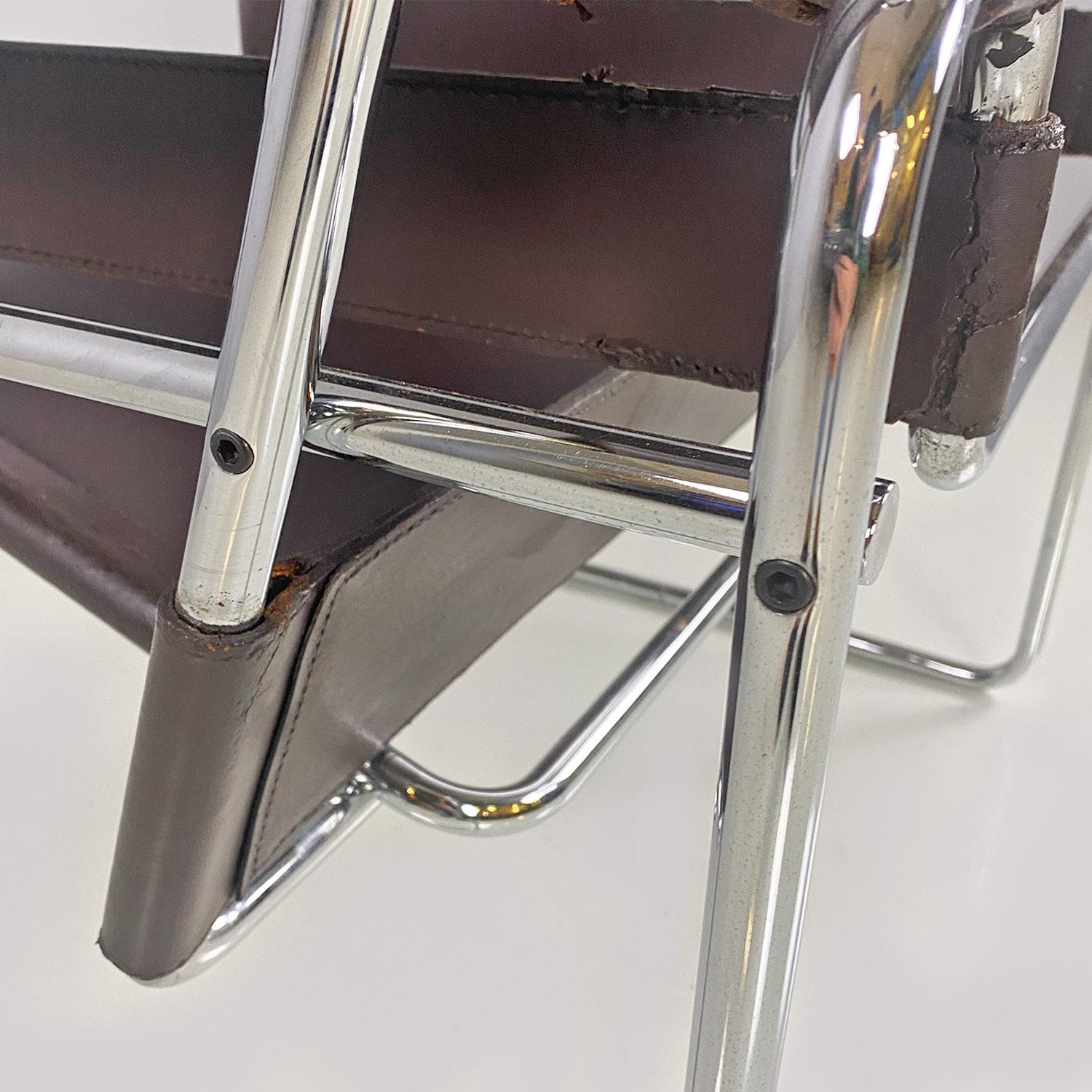 Italian modern brown leather Wassily armchair by Marcel Breuer for Gavina, 1970s For Sale 9