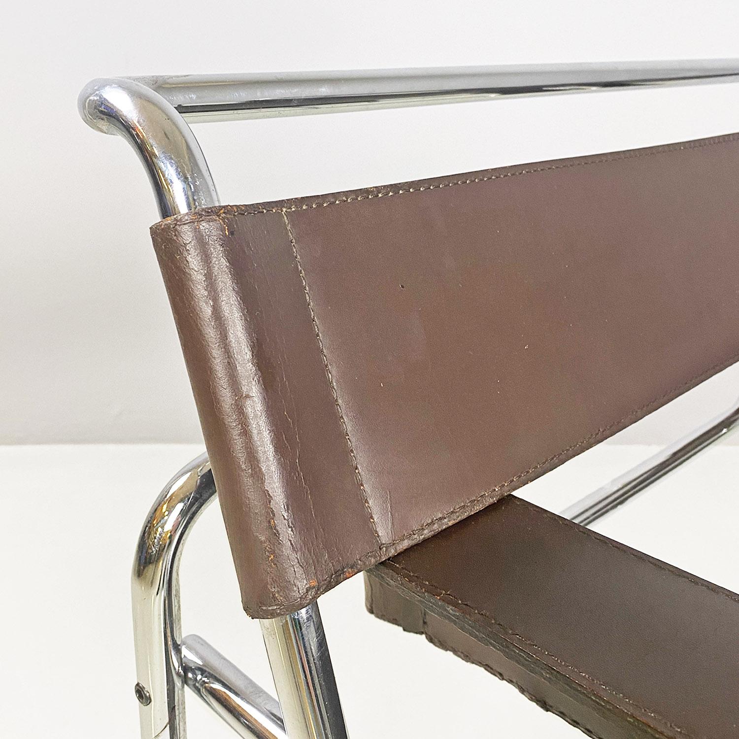 Italian modern brown leather Wassily armchair by Marcel Breuer for Gavina, 1970s For Sale 2