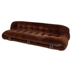 Vintage Italian Modern Brown Velvet Metal Soriana Sofa Afra & Tobia Scarpa Cassina 1970s