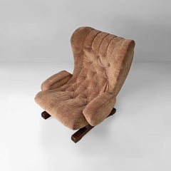 Fauteuil moderne italien en bois de velours brun Guido Bonzanini Tecnosalotti, 1970