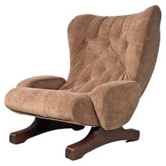 Fauteuil moderne italien en bois de velours brun Guido Bonzanini Tecnosalotti, 1970