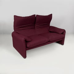 Italian modern burgundy fabric sofa Maralunga Vico Magistretti Cassina 1970s