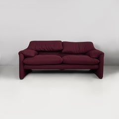 Italienisches modernes burgunderrotes Stoffsofa Maralunga Vico Magistretti Cassina 1970er Jahre