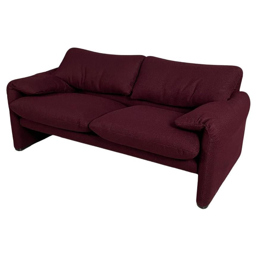 Italian modern burgundy fabric sofa Maralunga Vico Magistretti Cassina 1970s