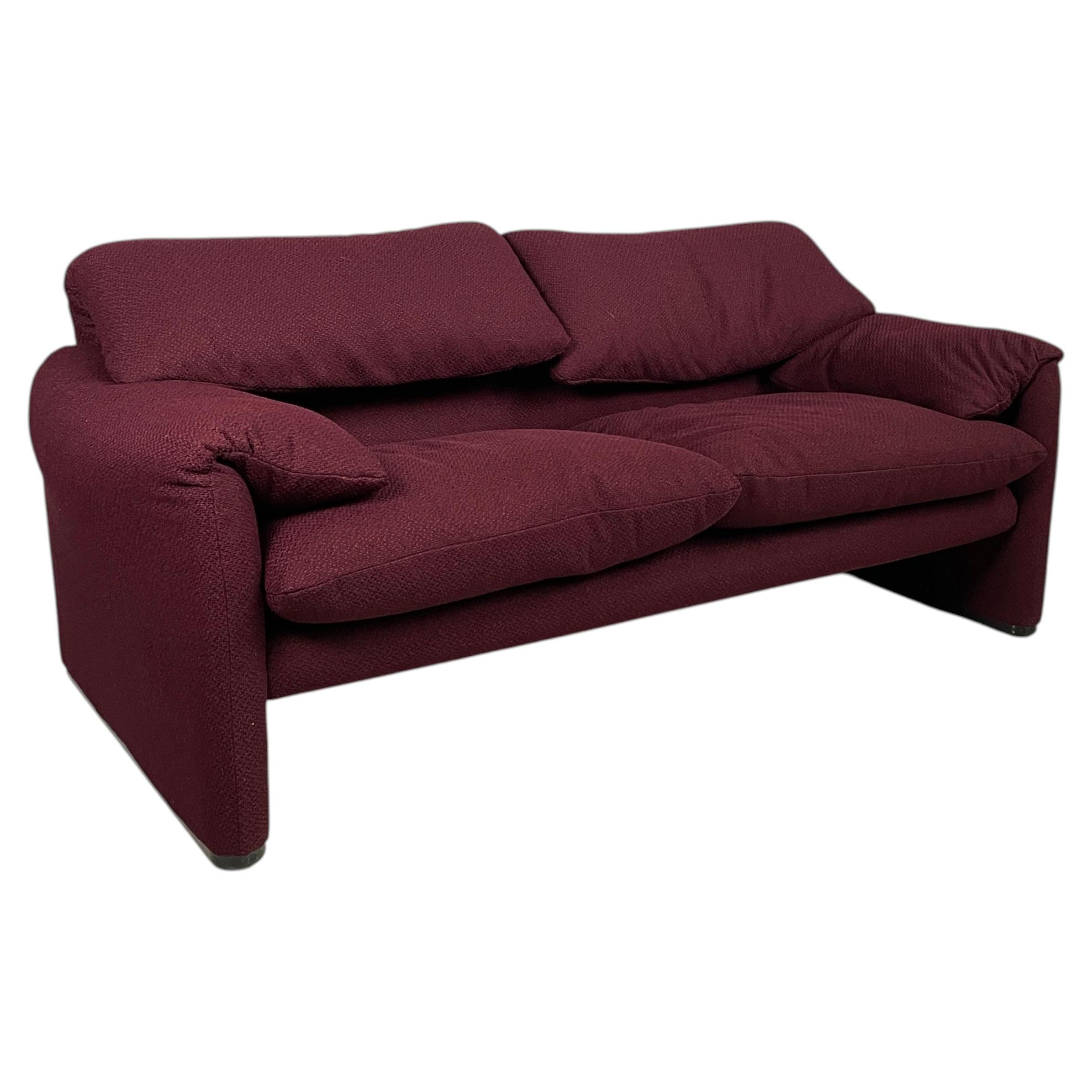 Italian modern burgundy fabric sofa Maralunga Vico Magistretti Cassina 1970s