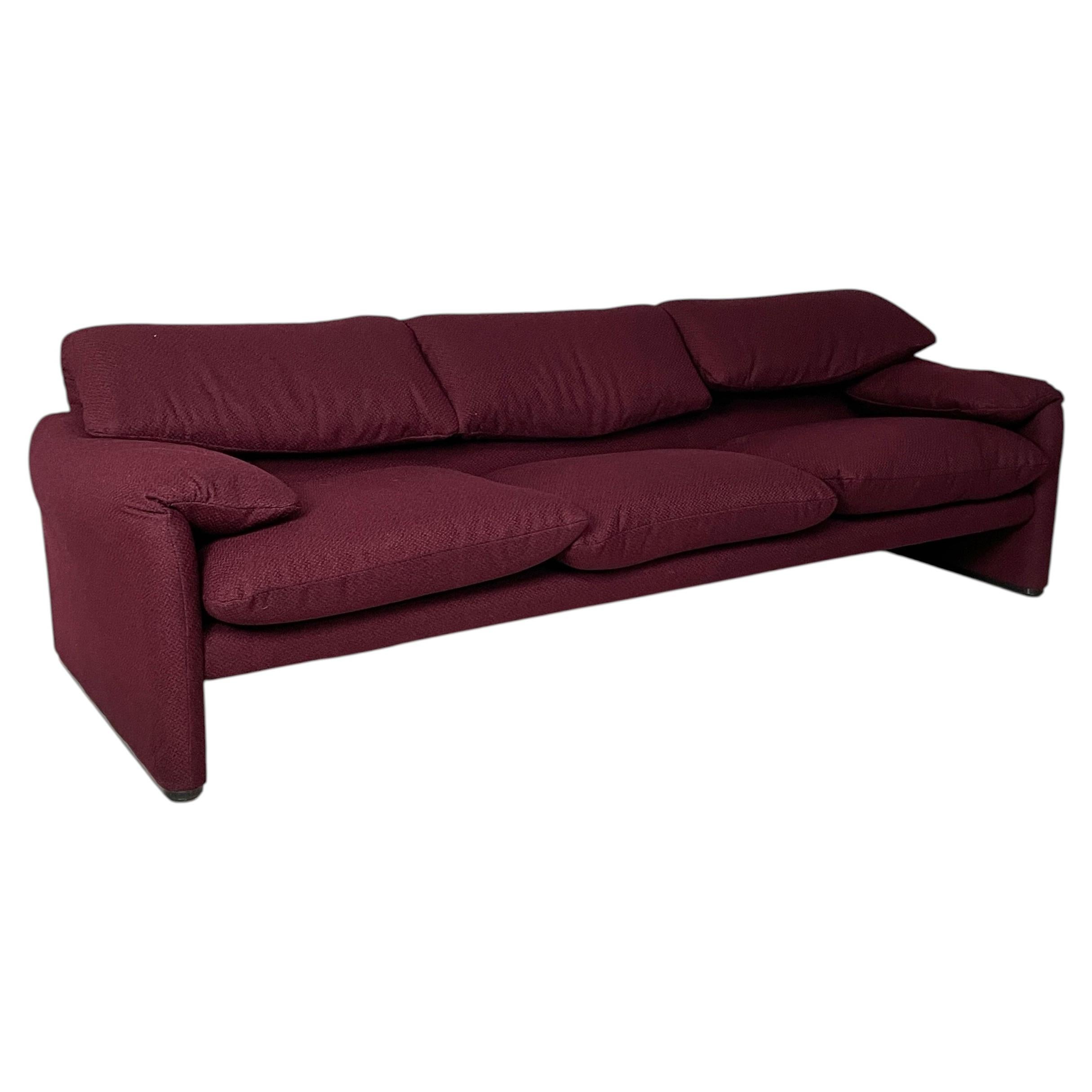 Italian modern burgundy fabric sofa Maralunga Vico Magistretti Cassina 1970s