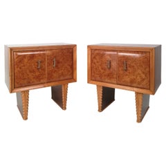 Vintage Italian Modern Burled Walnut Bedside Tables in the Style of Paolo Buffa 