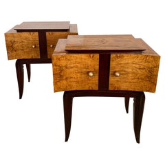 Italian Modern Burled Walnut and Mahogany Bedside Tables, Paolo Buffa