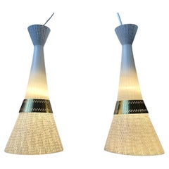 Retro Italian Modern Butterfly Glass & Brass Pendant Lights Attributed to Stilnovo