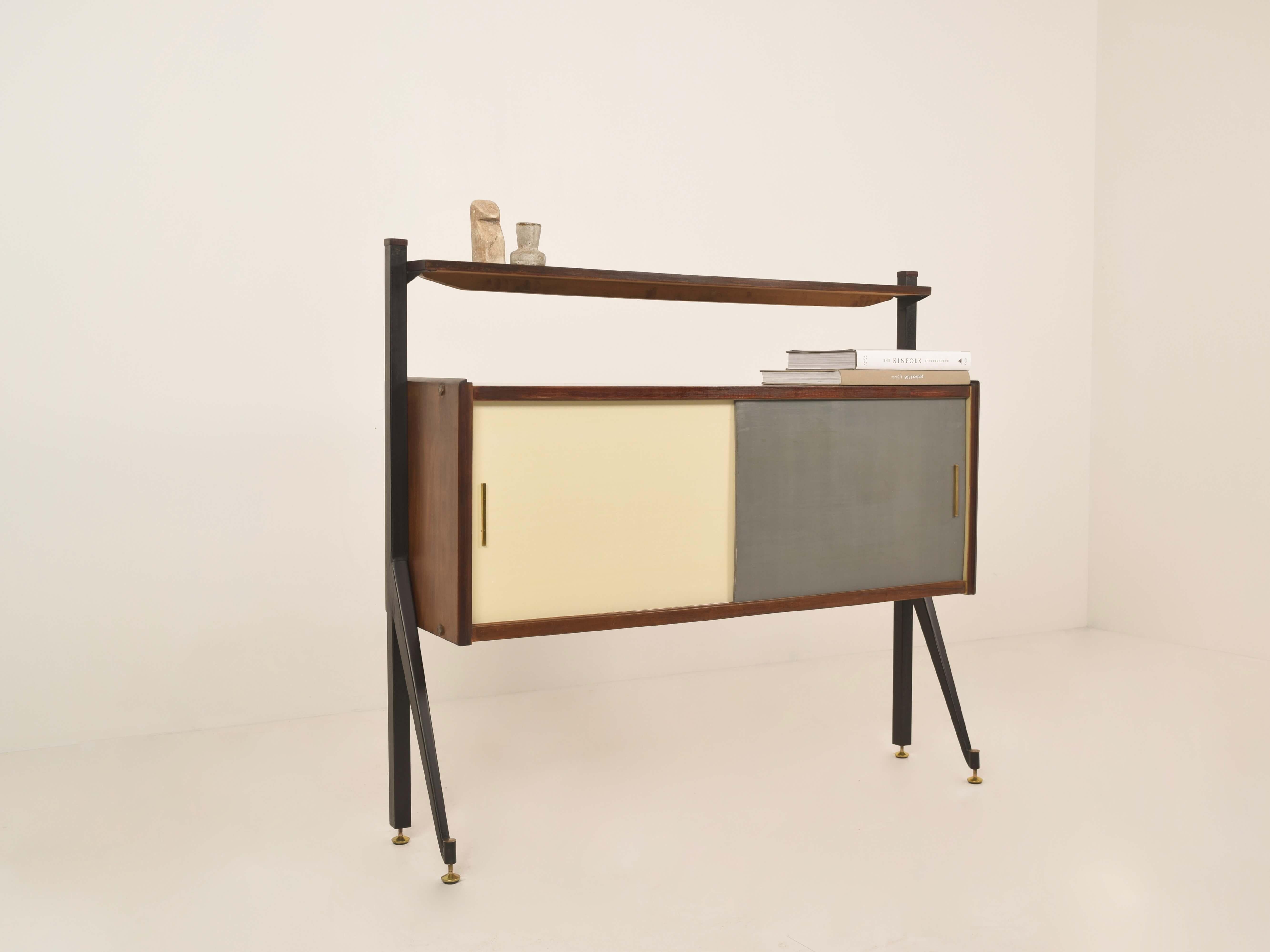 Italian Modern Cabinet with Colored Sliding Doors, Italy, 1970s For Sale 3
