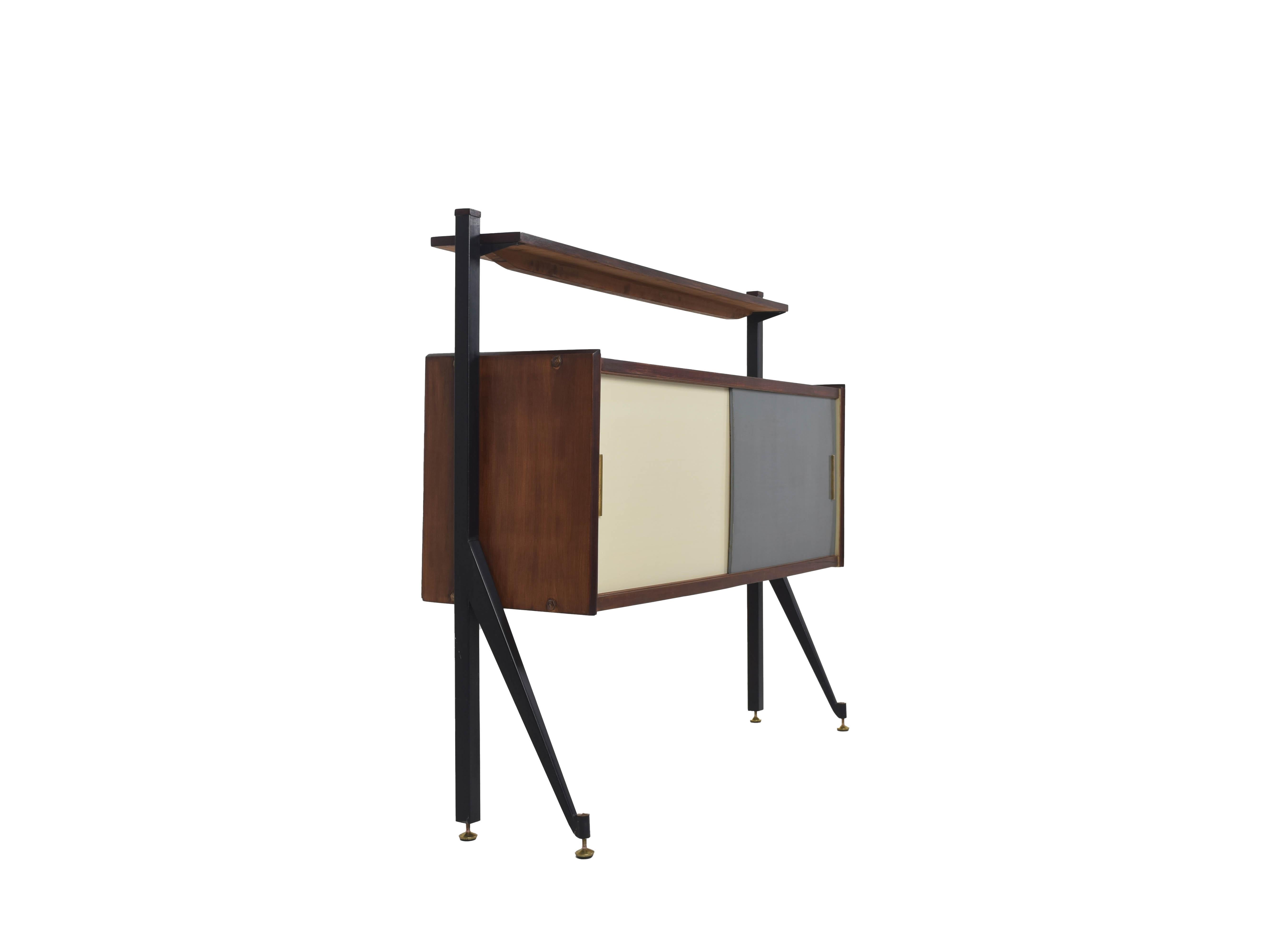 Mid-Century Modern Italian Modern Cabinet with Colored Sliding Doors, Italy, 1970s For Sale