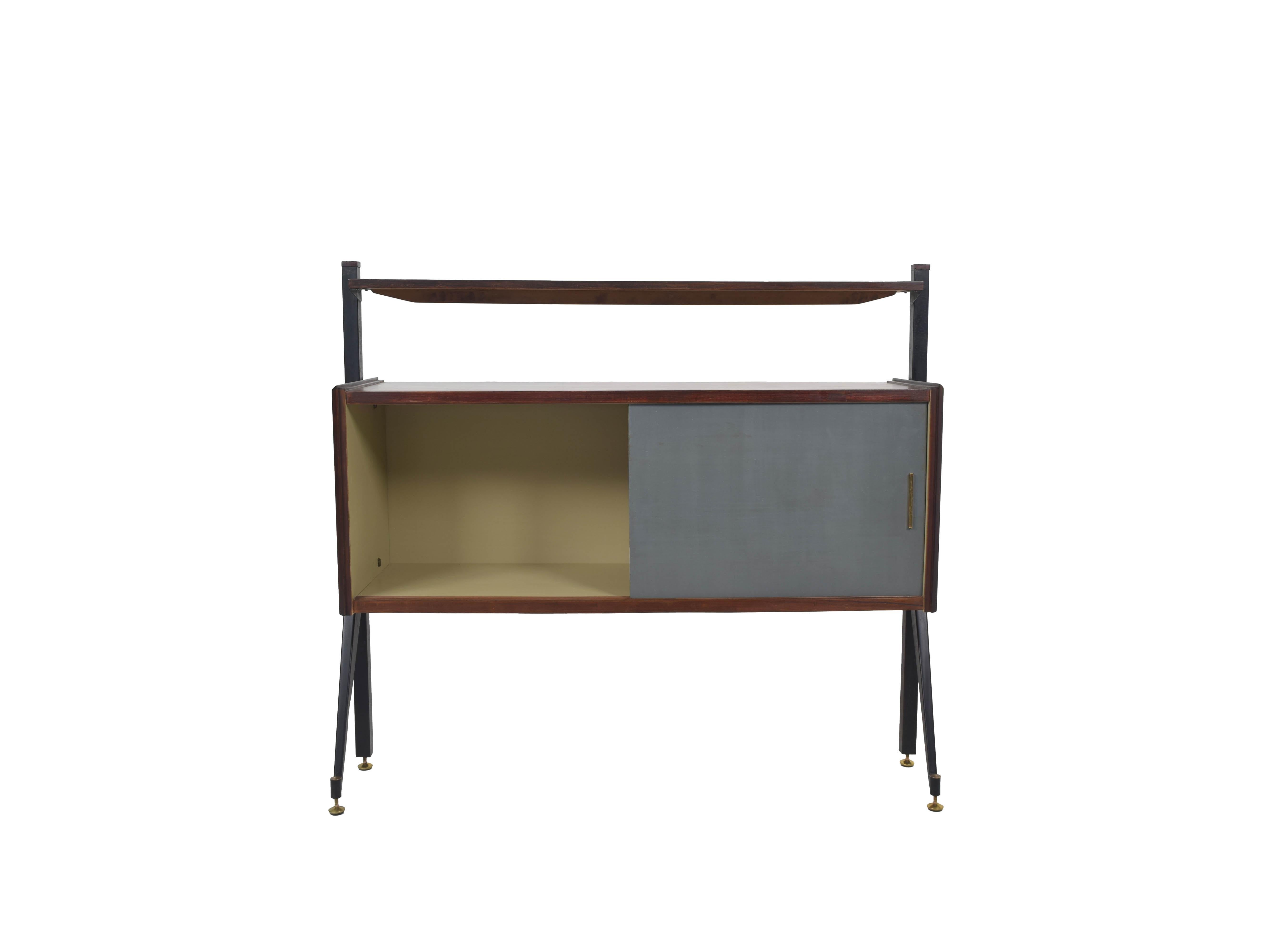 Metal Italian Modern Cabinet with Colored Sliding Doors, Italy, 1970s For Sale