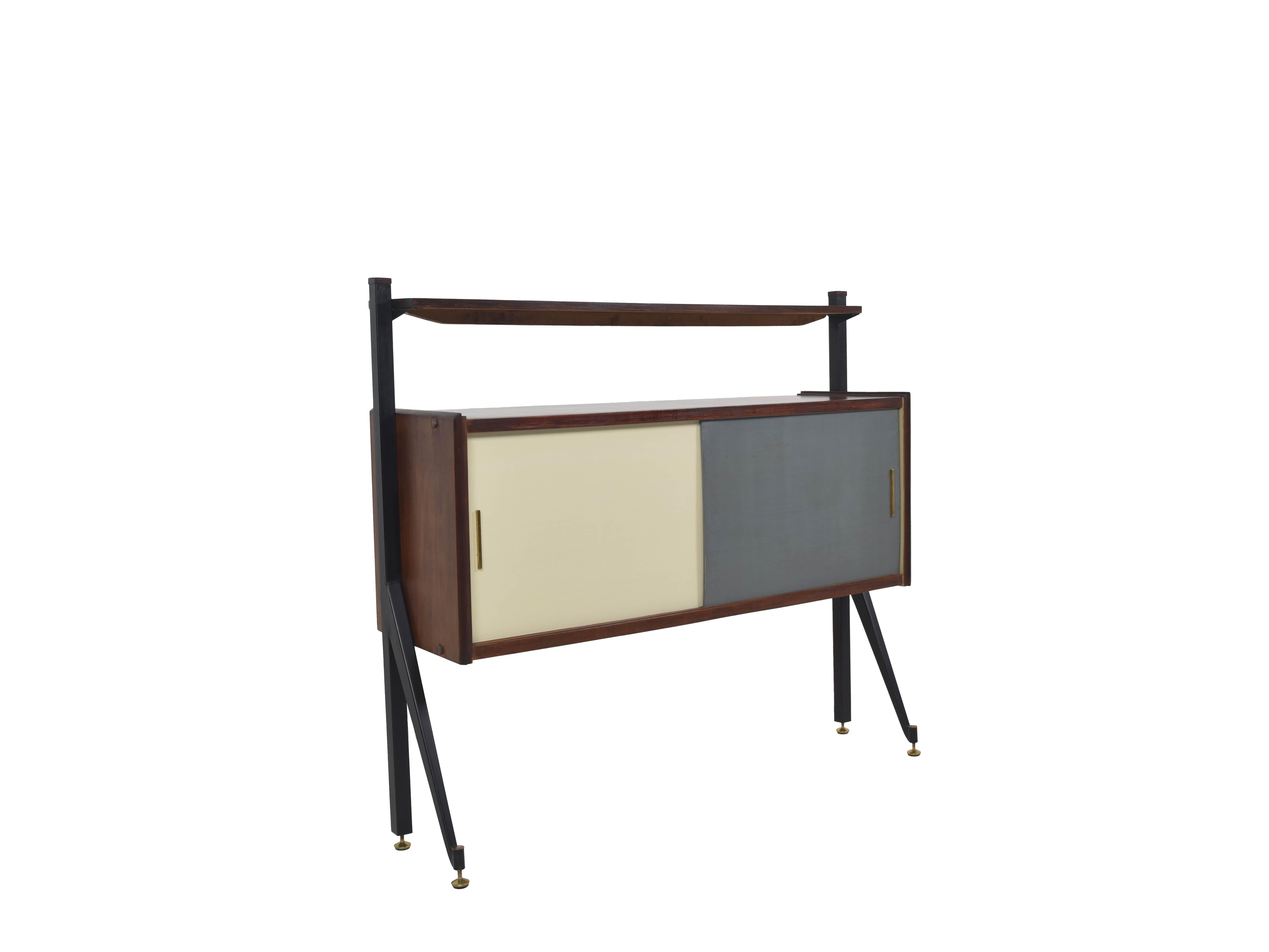 Italian Modern Cabinet with Colored Sliding Doors, Italy, 1970s For Sale 1