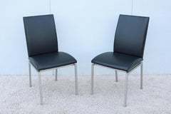 Italian Modern Calligaris Black Leather Dining Chairs Made in Italy - a Pair